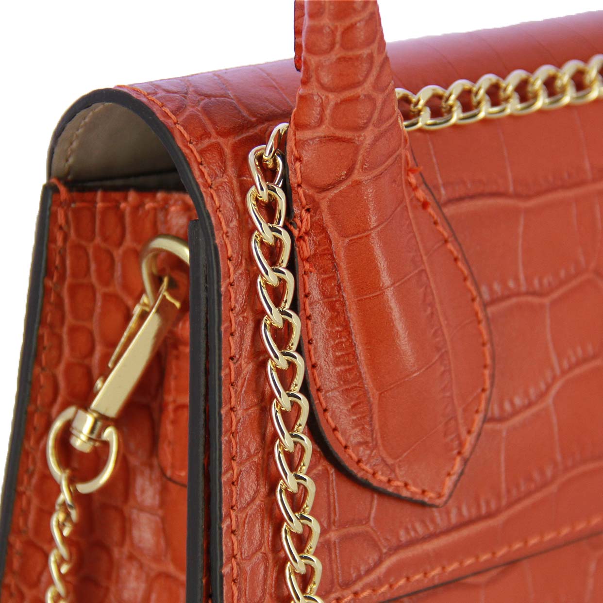 Chain Top Handle Bag -Orange - Image 3