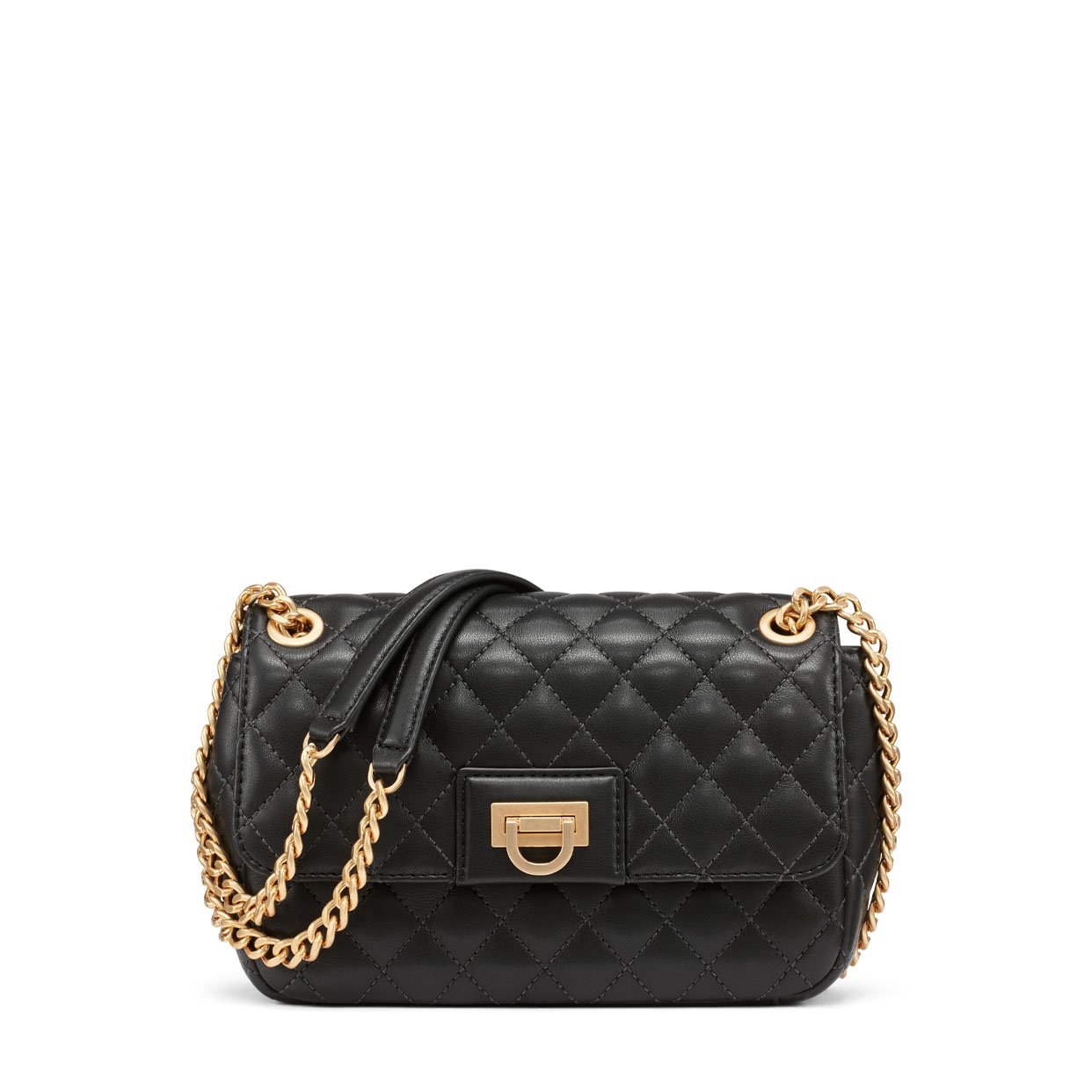 Finley Medium Flap Shoulder Bag -Black/Gold