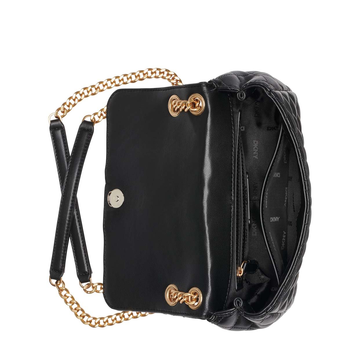 Finley Medium Flap Shoulder Bag -Black/Gold - Image 3