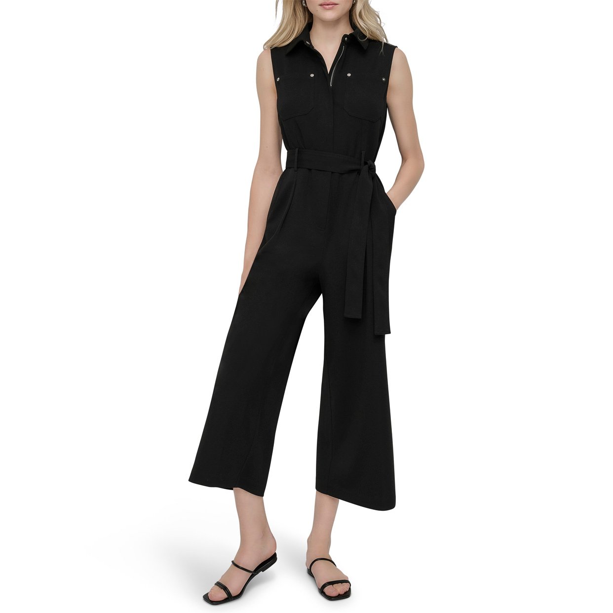 Sleeveless Cargo Pocket Jumpsuit -Black