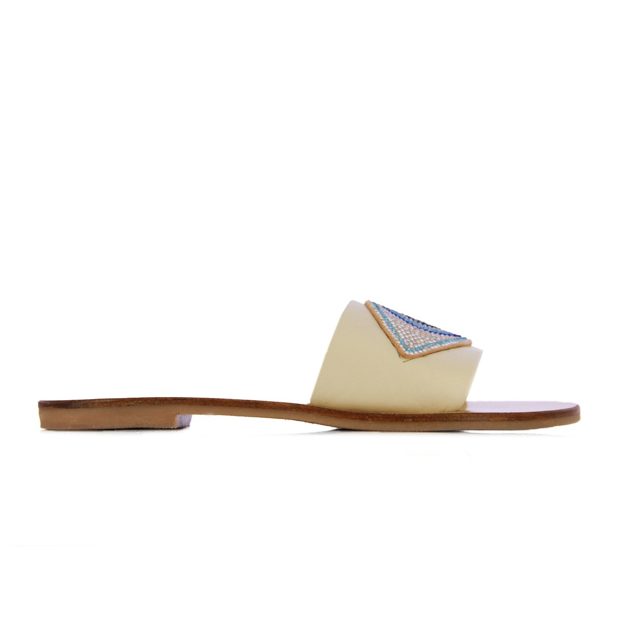 Rhinestone Sandals Evil Eye -Beige