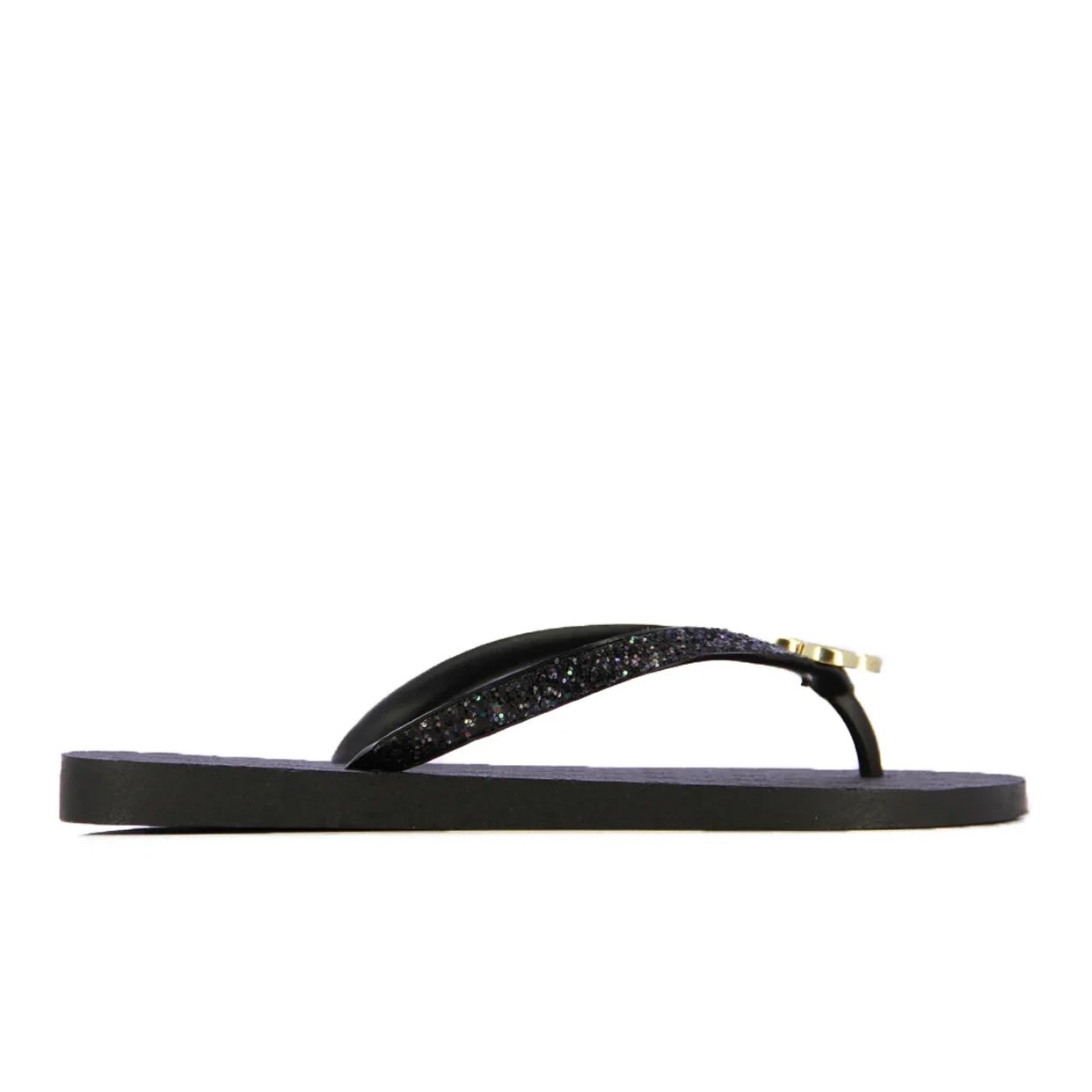 Monogram Slippers With Glitter Straps -Black