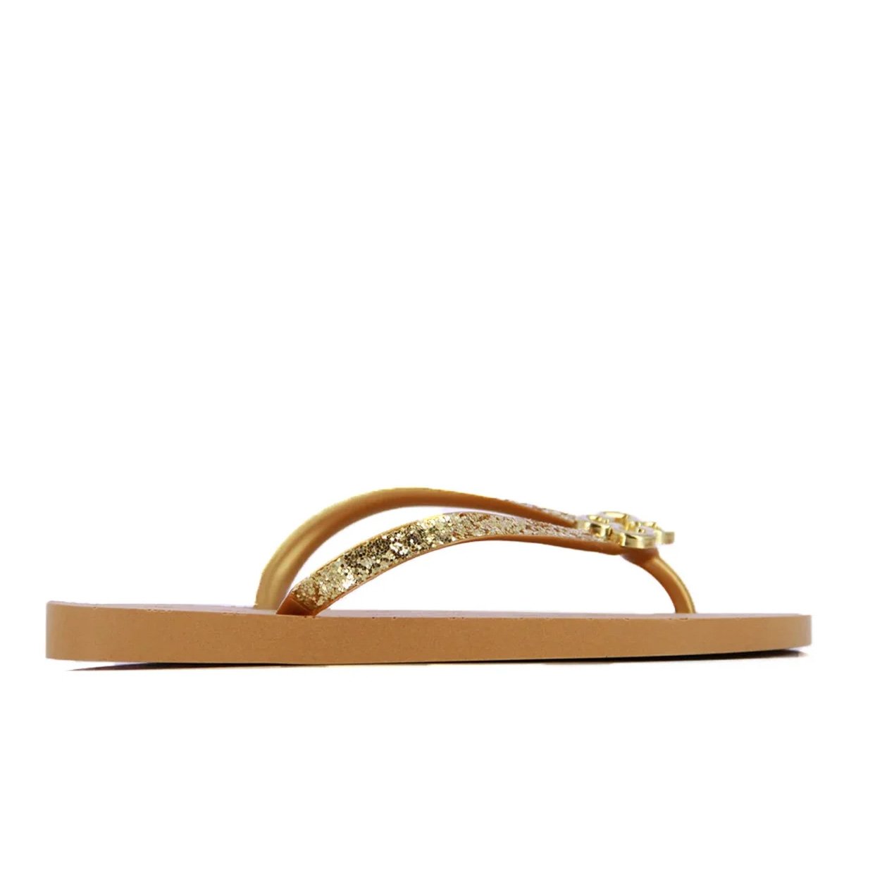 Monogram Slippers With Glitter Straps -Gold