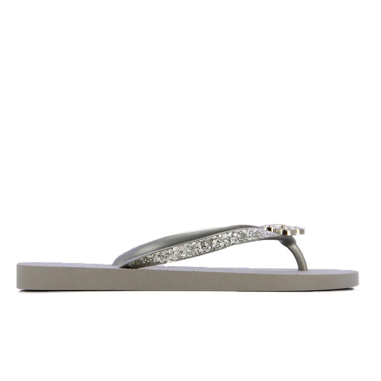 Monogram Slippers With Glitter Straps -Silver