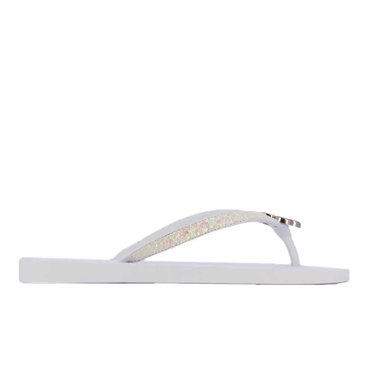 Monogram Slippers With Glitter Straps -White