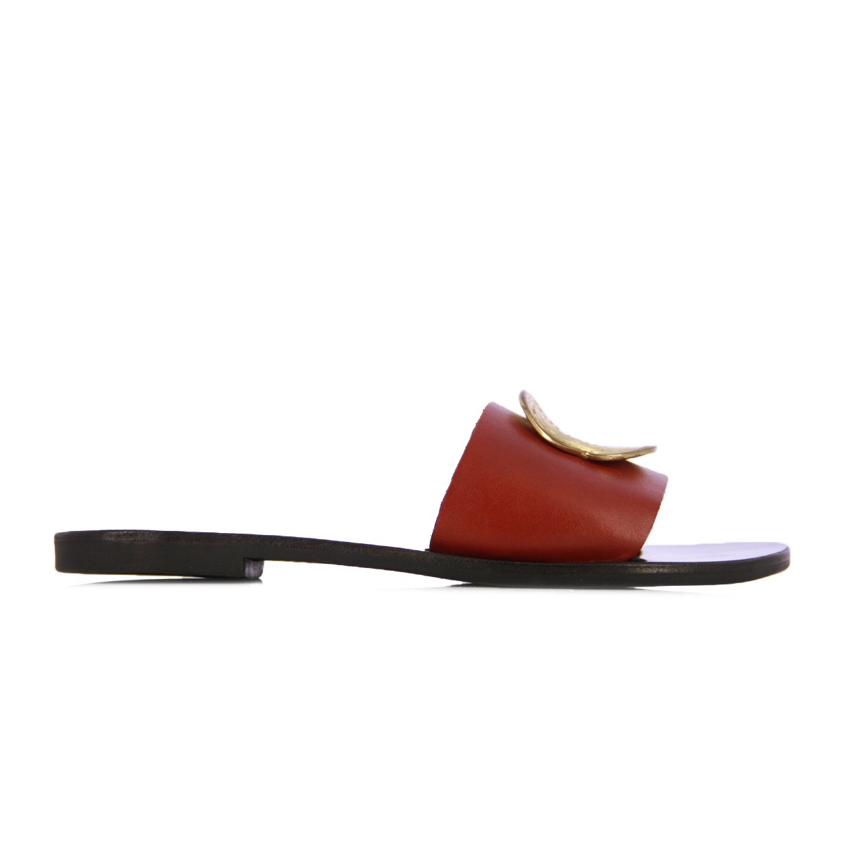 Embellished Leather Slides -Red