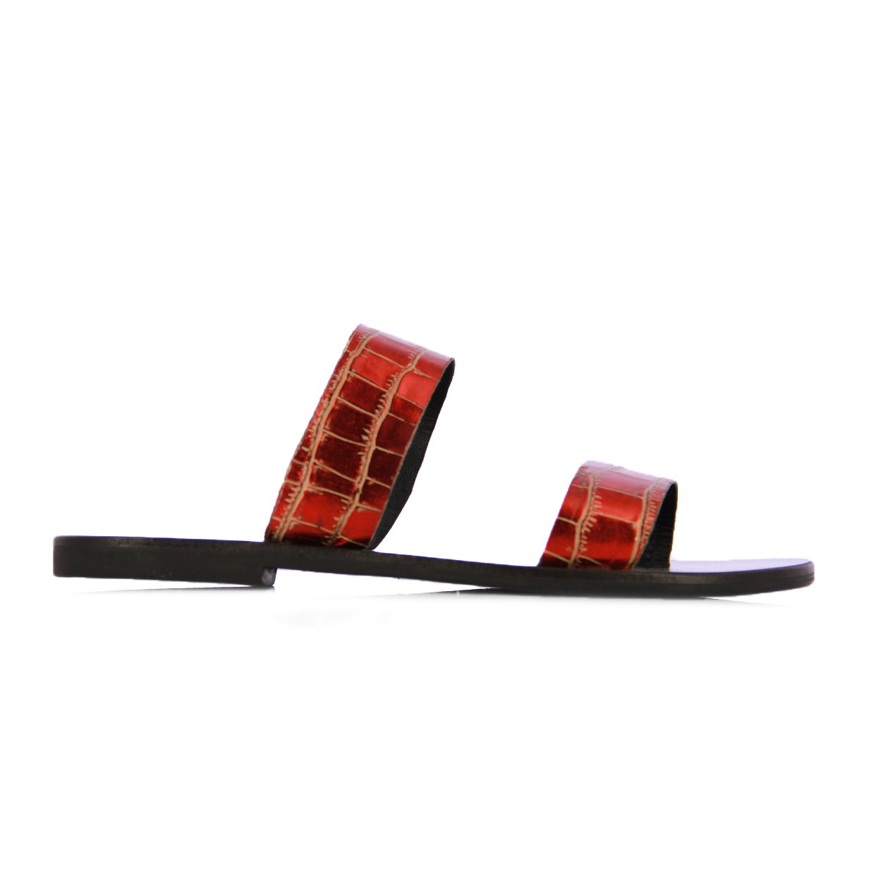 Double Strap Leather Sandals -Red