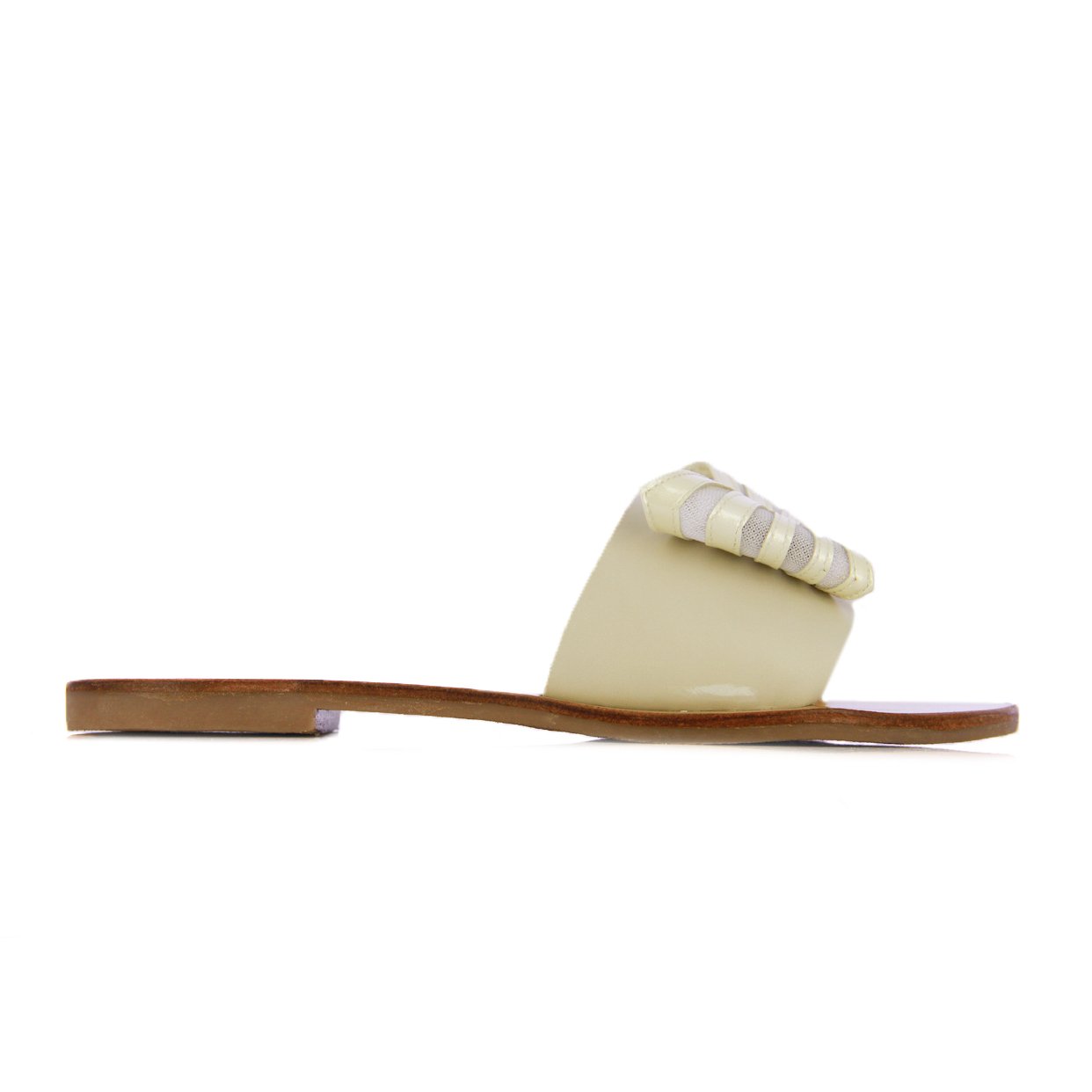 Bow Detail Flat Sandals -Beige