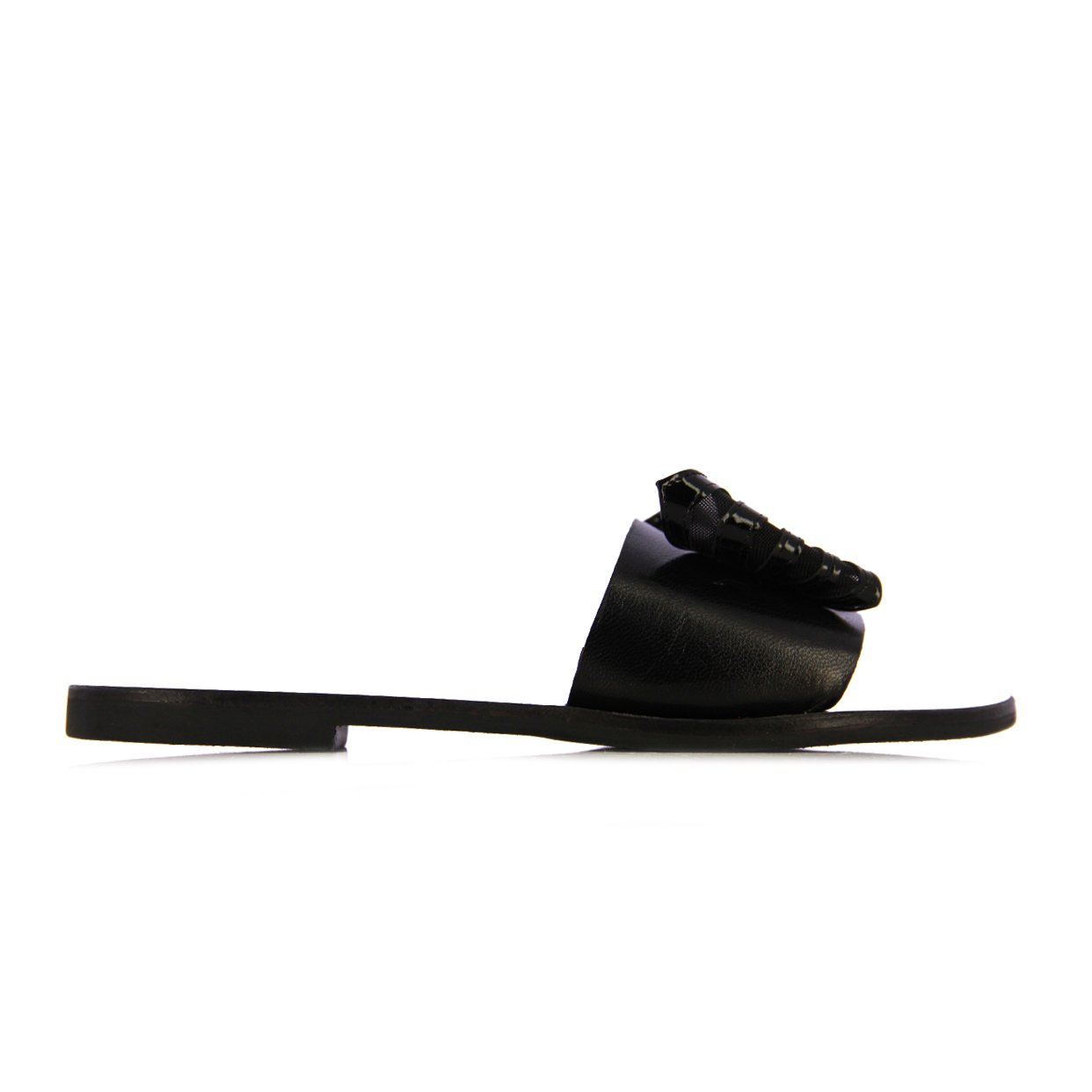 Bow Detail Flat Sandals -Black