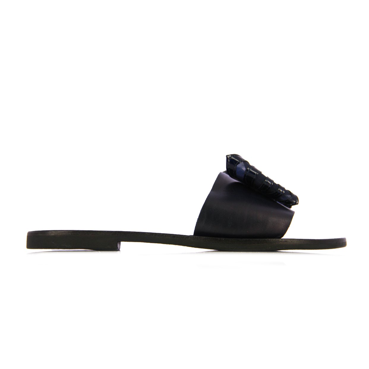 Bow Detail Flat Sandals -Navy