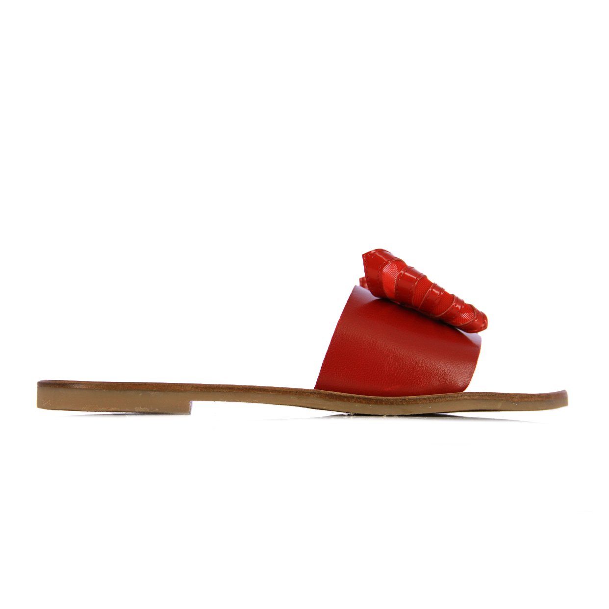 Bow Detail Flat Sandals -Red