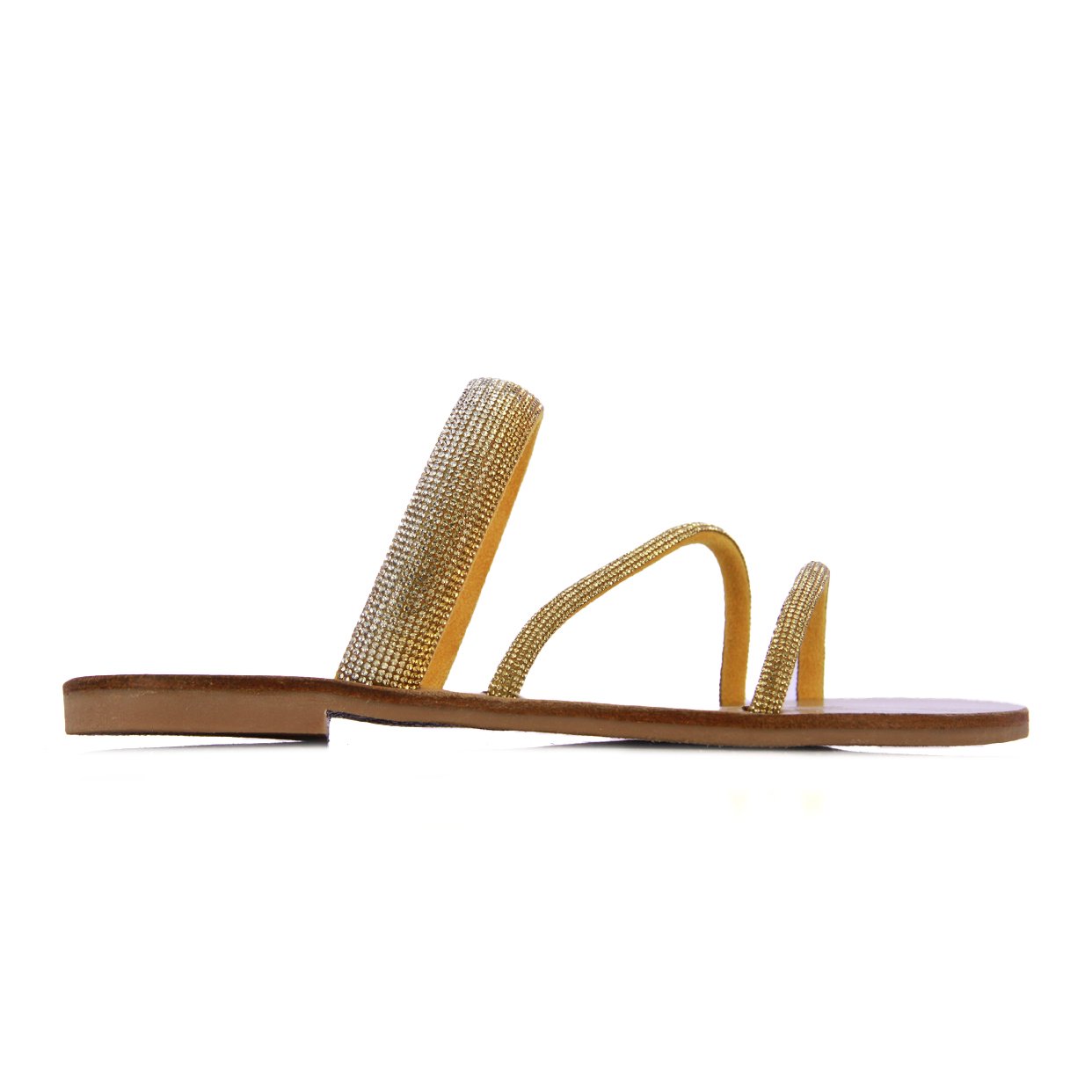Rhinestone Strap Sandals -Gold