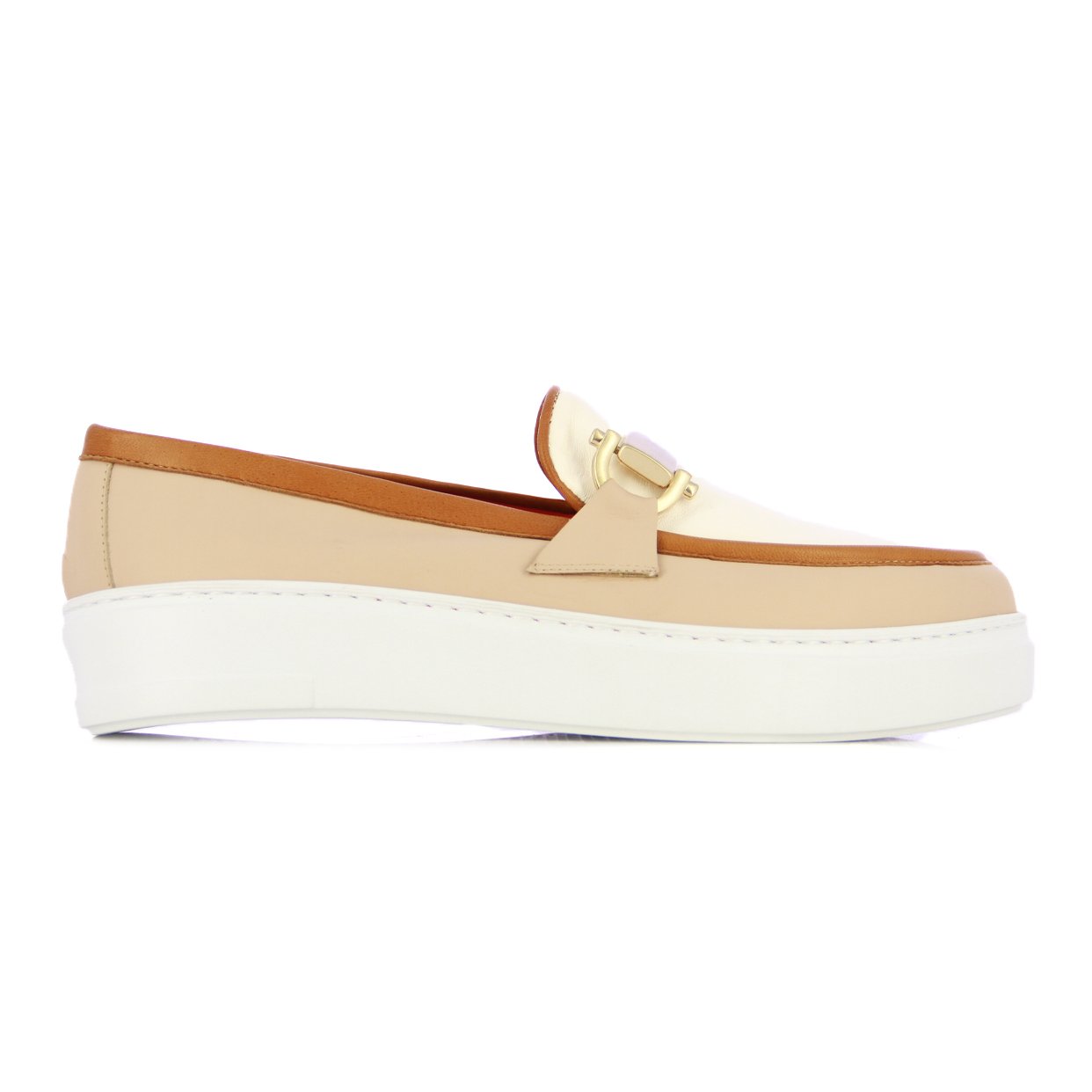 Two-Tone Leather Loafers -Nude