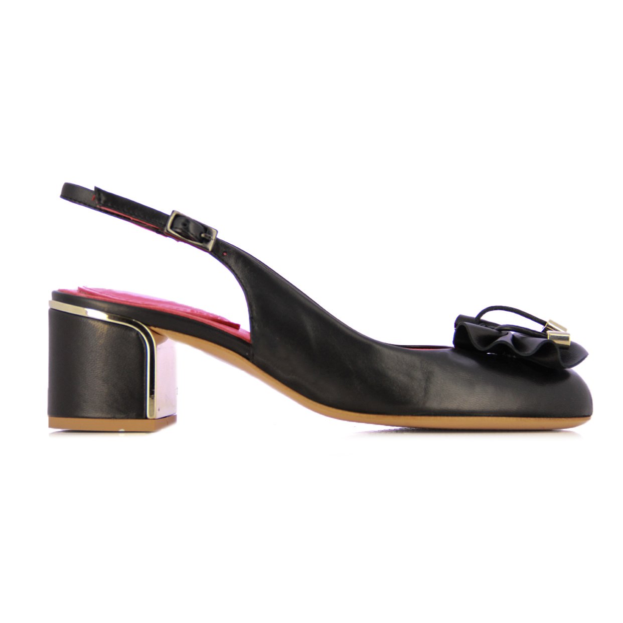 Slingback Flower Heels -Black