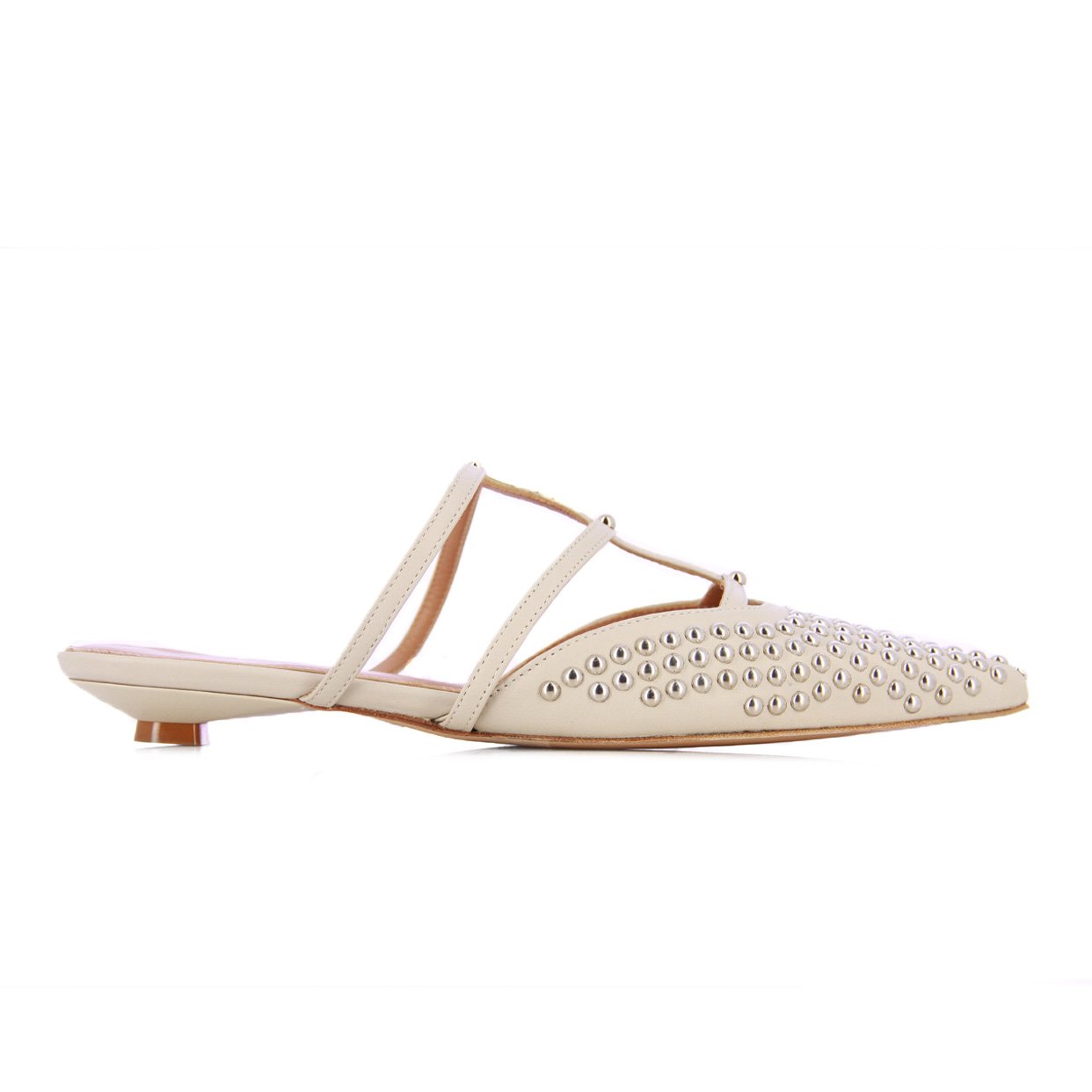 Studded Slip-On Mules -Milk