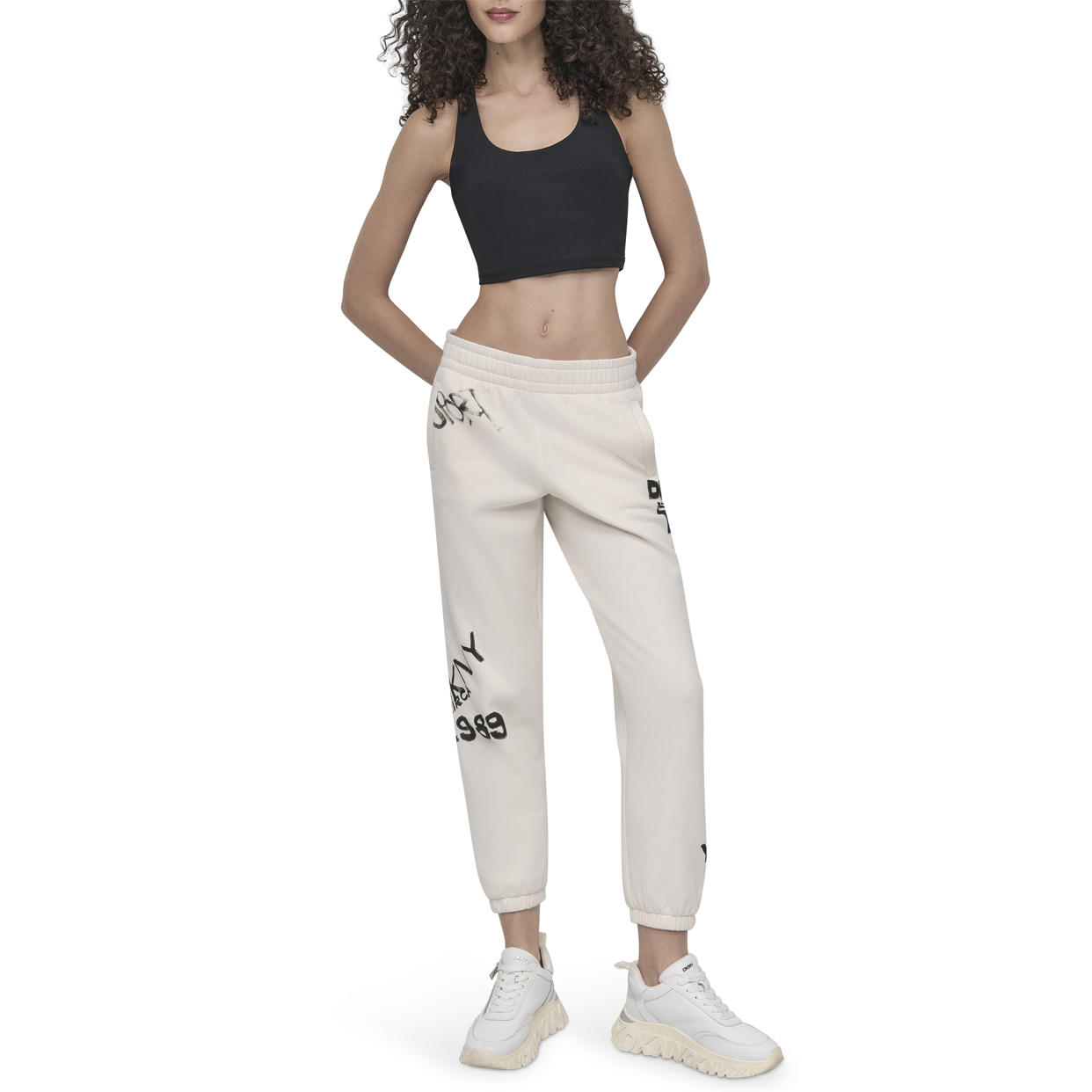 Graffiti Logo High Rise Relaxed Joggers -Egg Nog