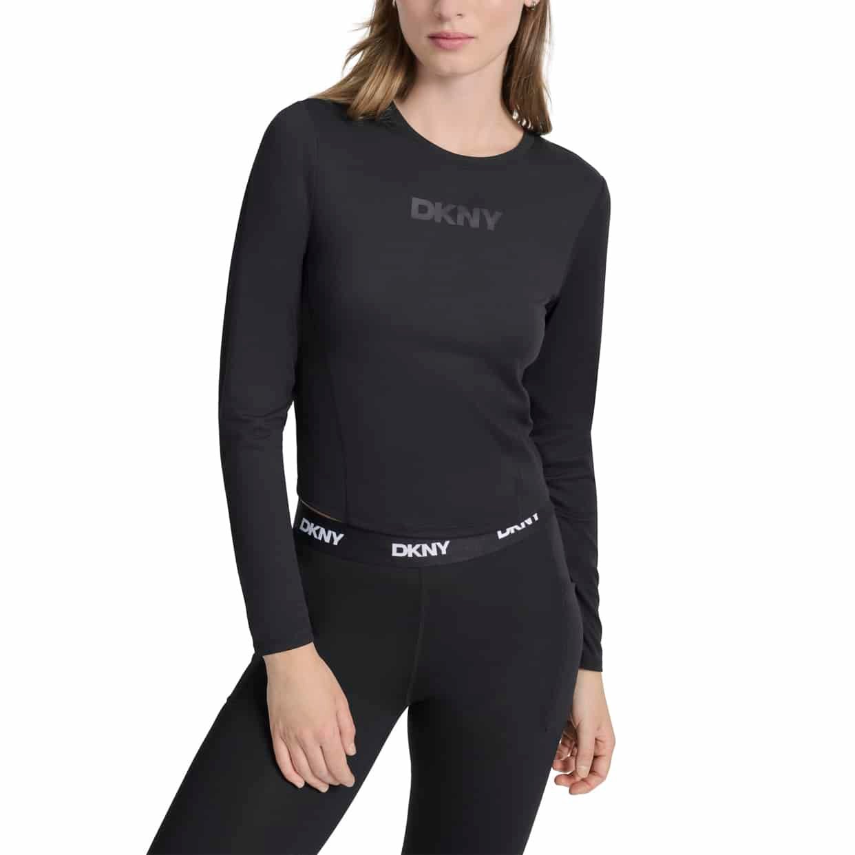 Logo Long Sleeve Crop Top -Black