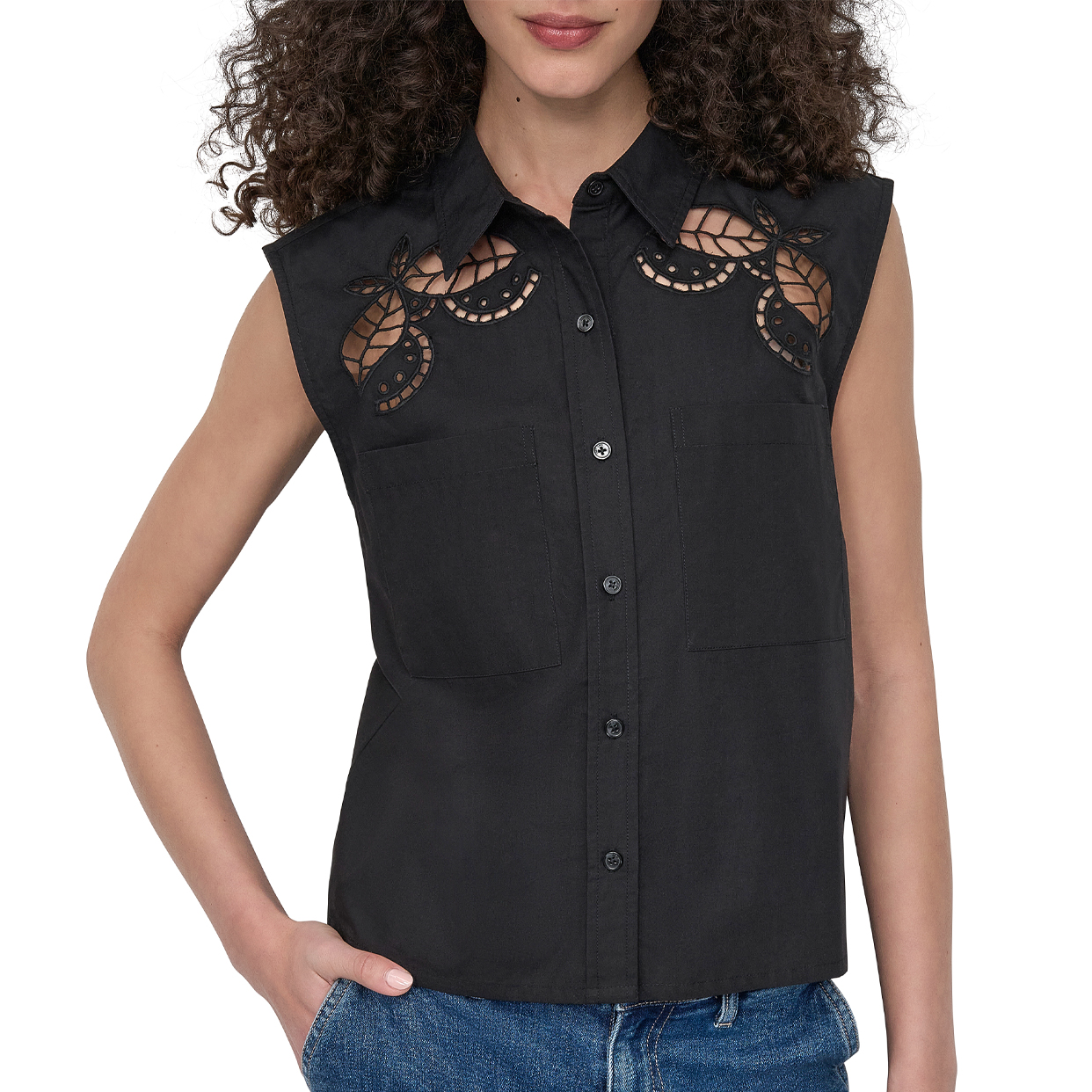 Poplin Button Up Shirt -Black - Image 2