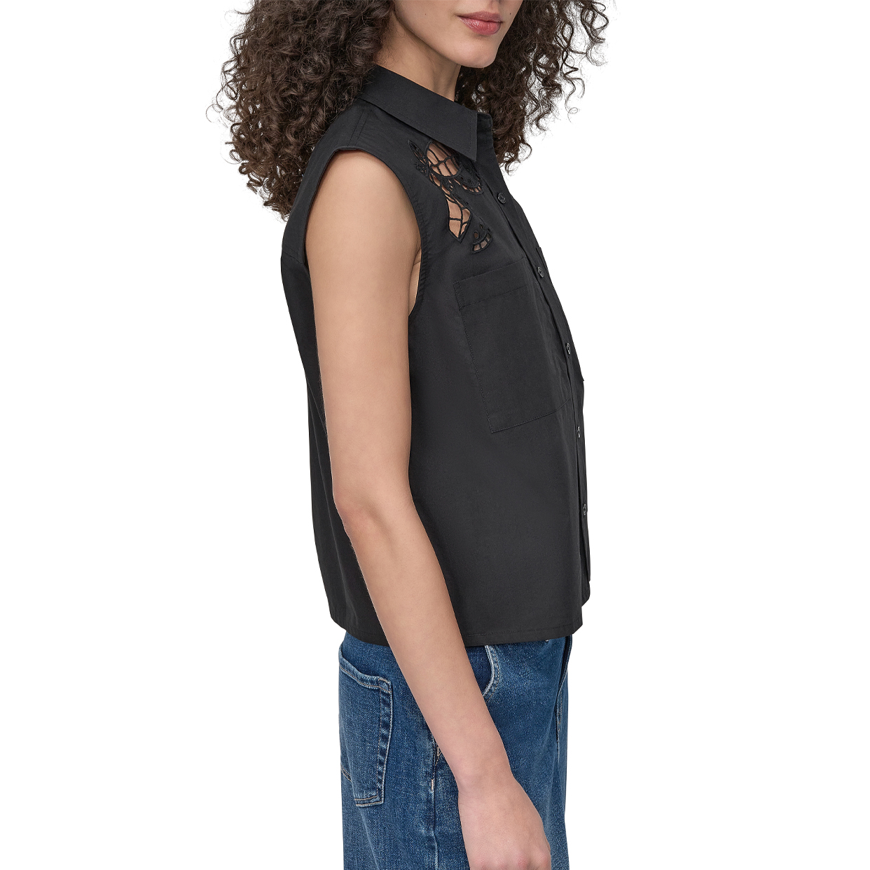 Poplin Button Up Shirt -Black - Image 4
