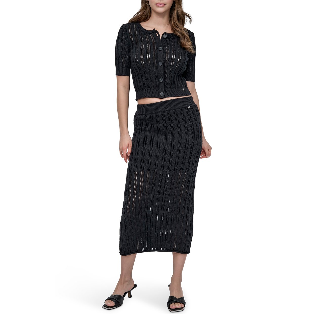 Long Skirt With Cable Pointelle -Black