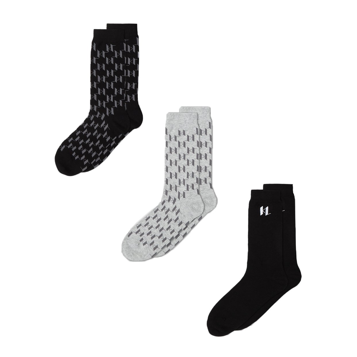 Monogram Socks (3-Pack) - All Over Monogram Print Black/Grey