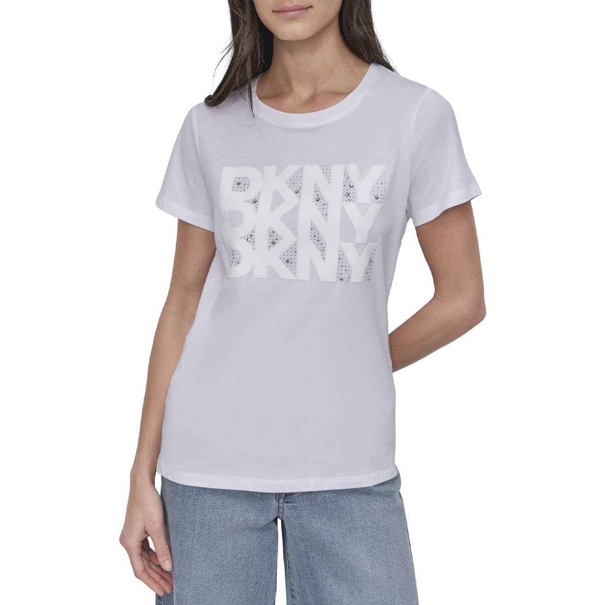 Flocking Rhinestone Logo T-Shirt -White/Silver