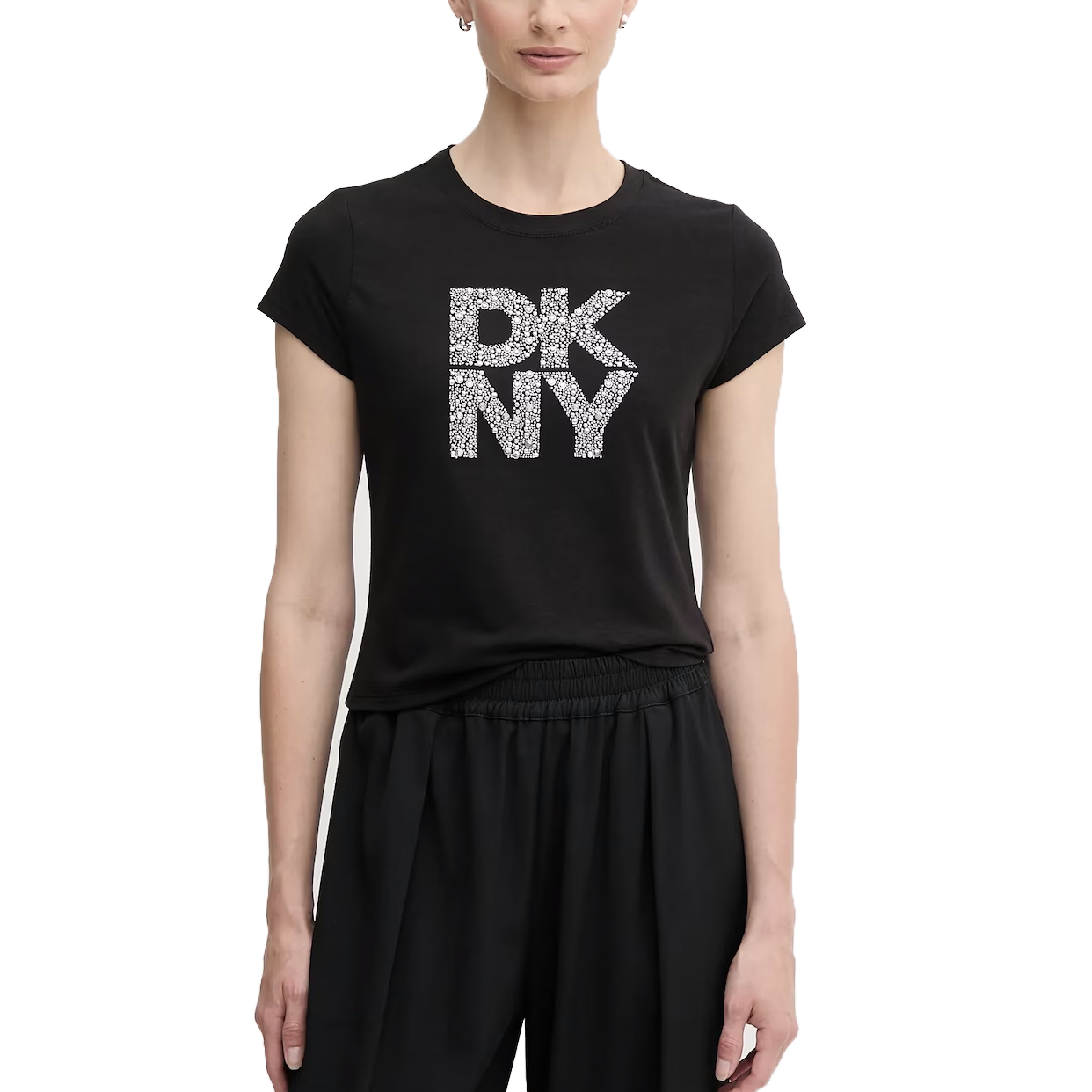 Stacked New York Mixed Rhinestone T-Shirt -Black/Silver