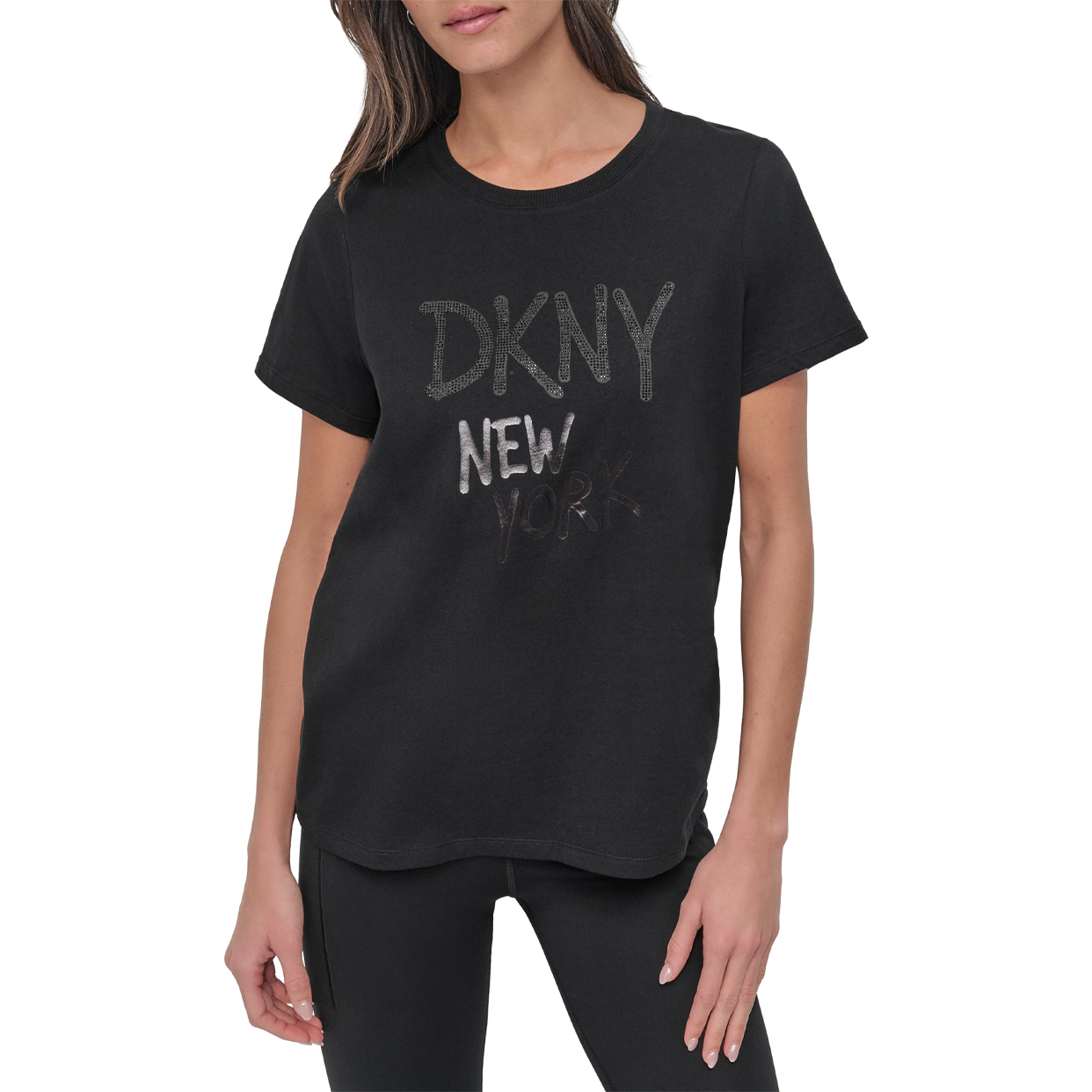 Rhinestone Graffiti Short Sleeve T-Shirt -Black/Black