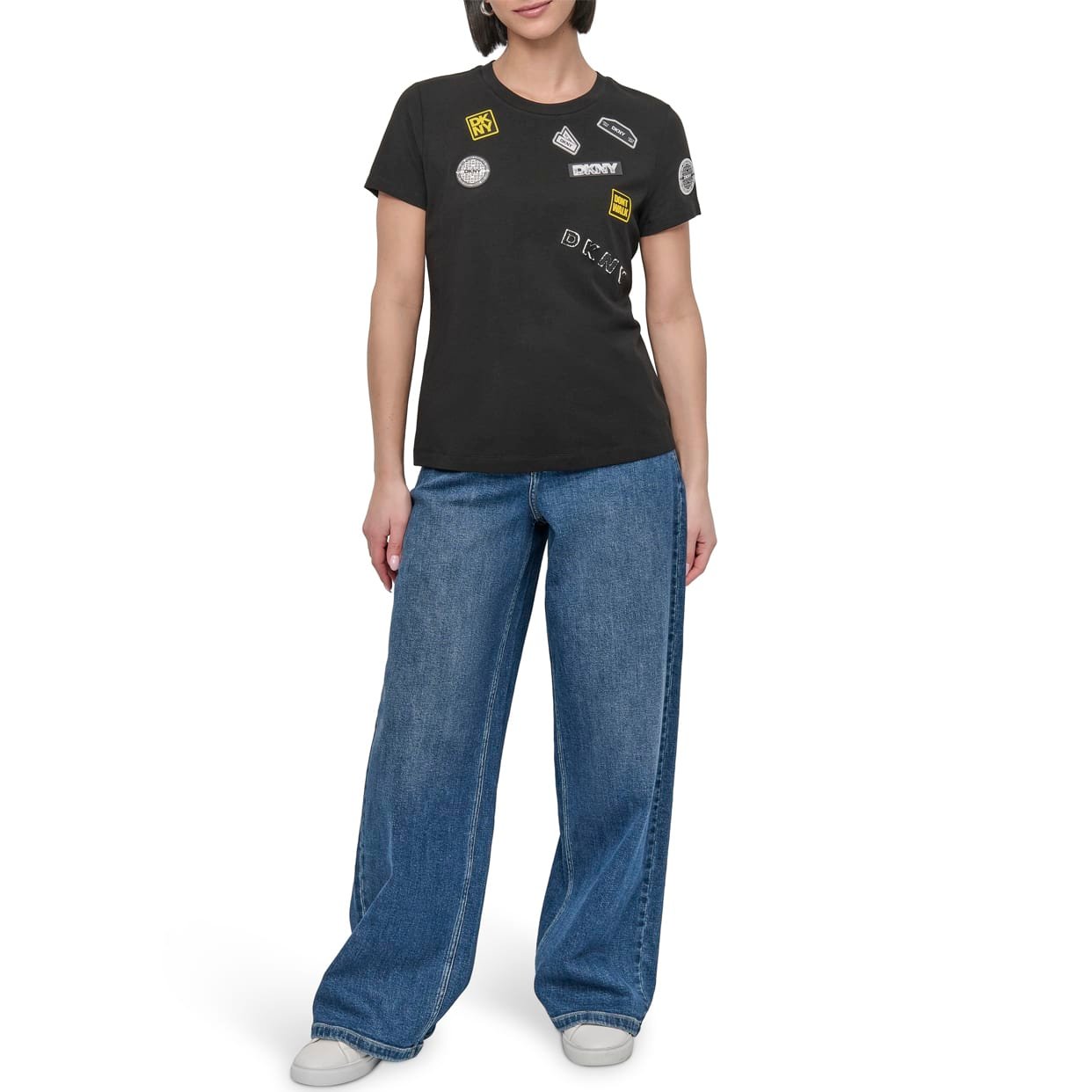 Short Sleeve Pins N Patches Top -Black