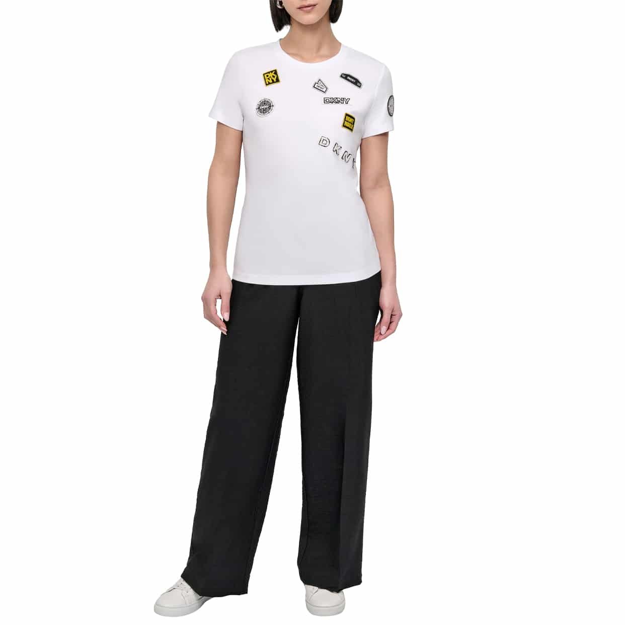 Short Sleeve Pins N Patches Top -White
