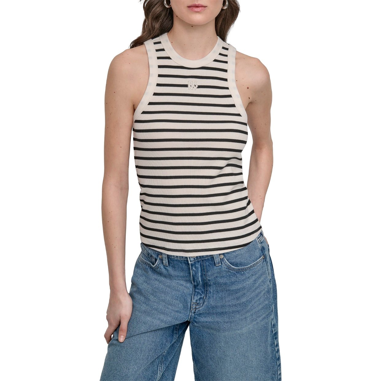 Crew Neck Tank -Ivory/Black