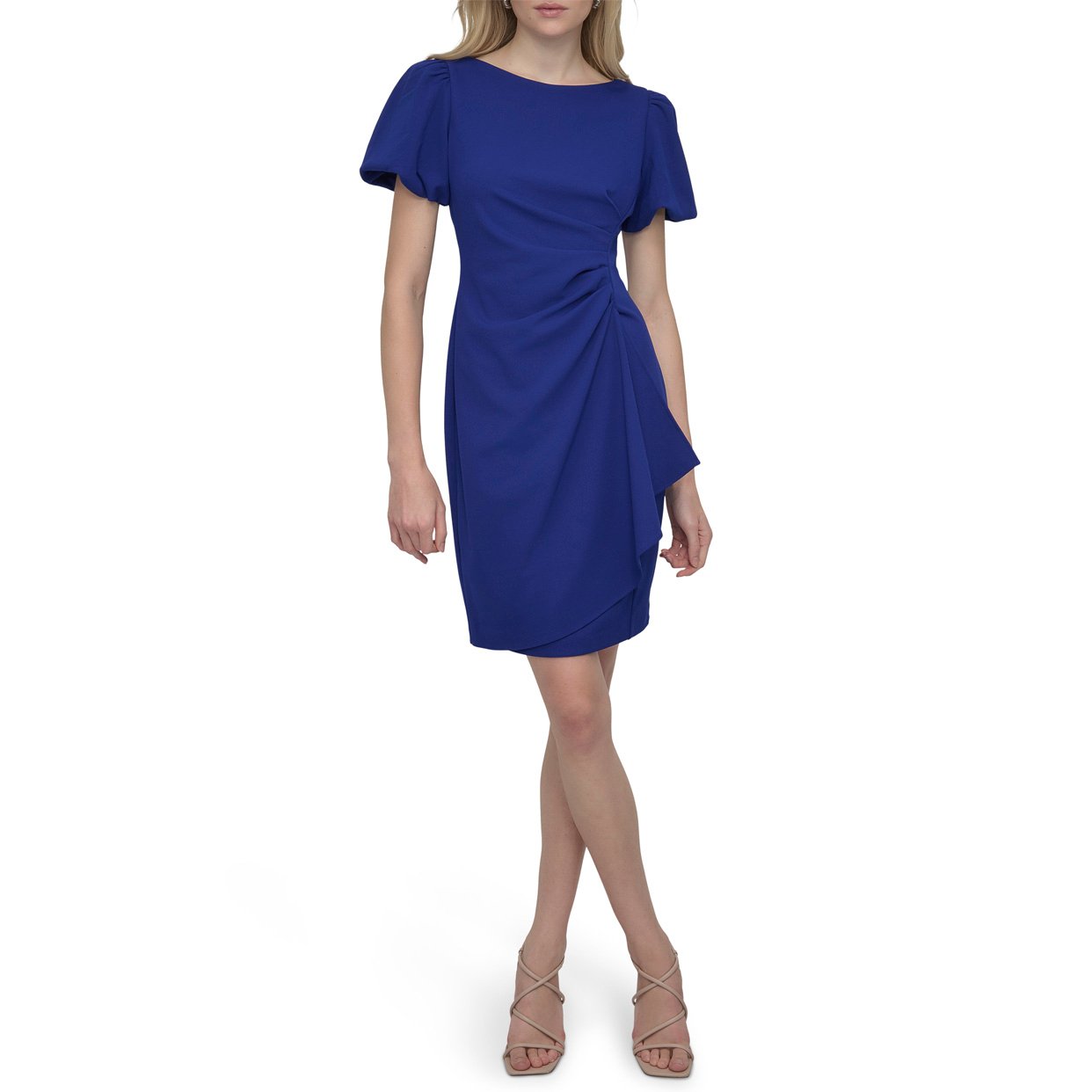Bubble Sleeve Ruffle Dress -Marine
