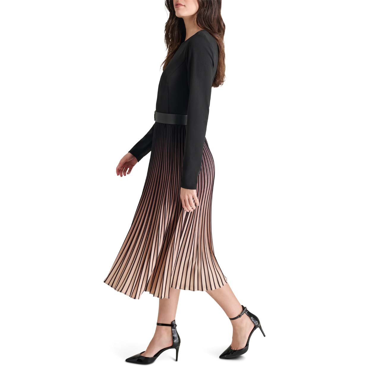 Ombre Pleated Dress -Black/Beige - Image 2