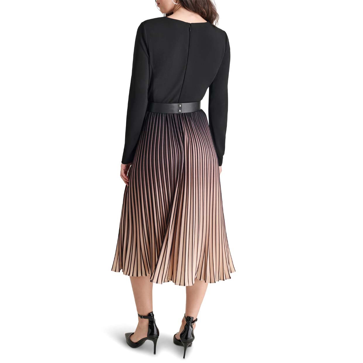Ombre Pleated Dress -Black/Beige - Image 5