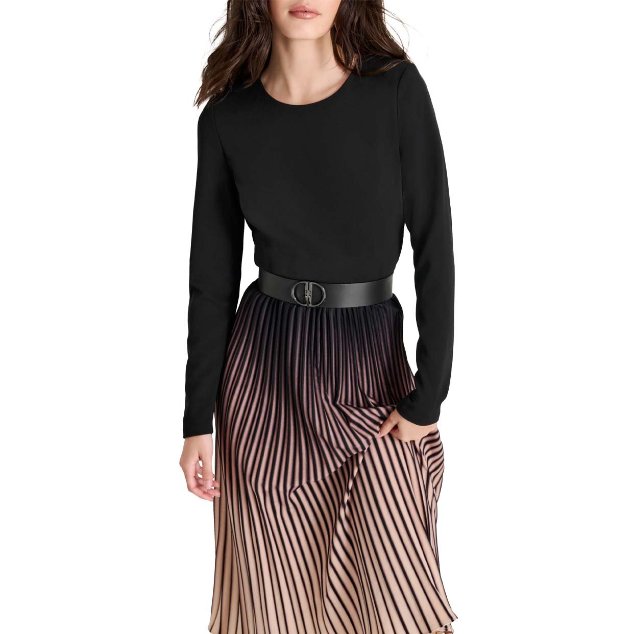 Ombre Pleated Dress -Black/Beige - Image 3