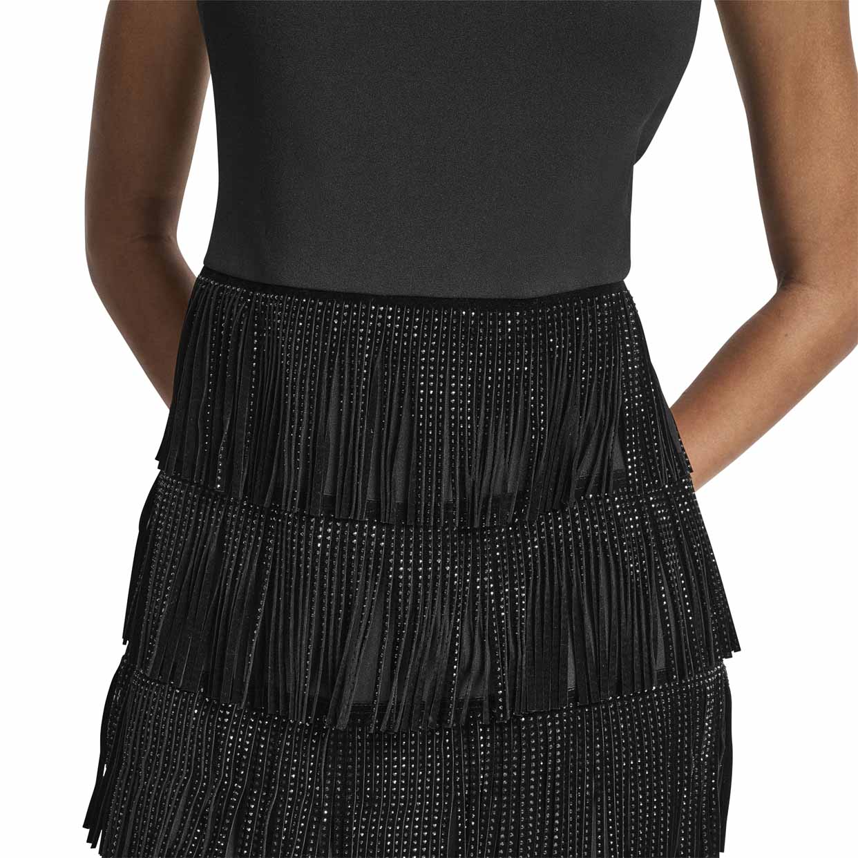 Sleeveless Shirt Dress With Tired Skirt -Black - Image 4
