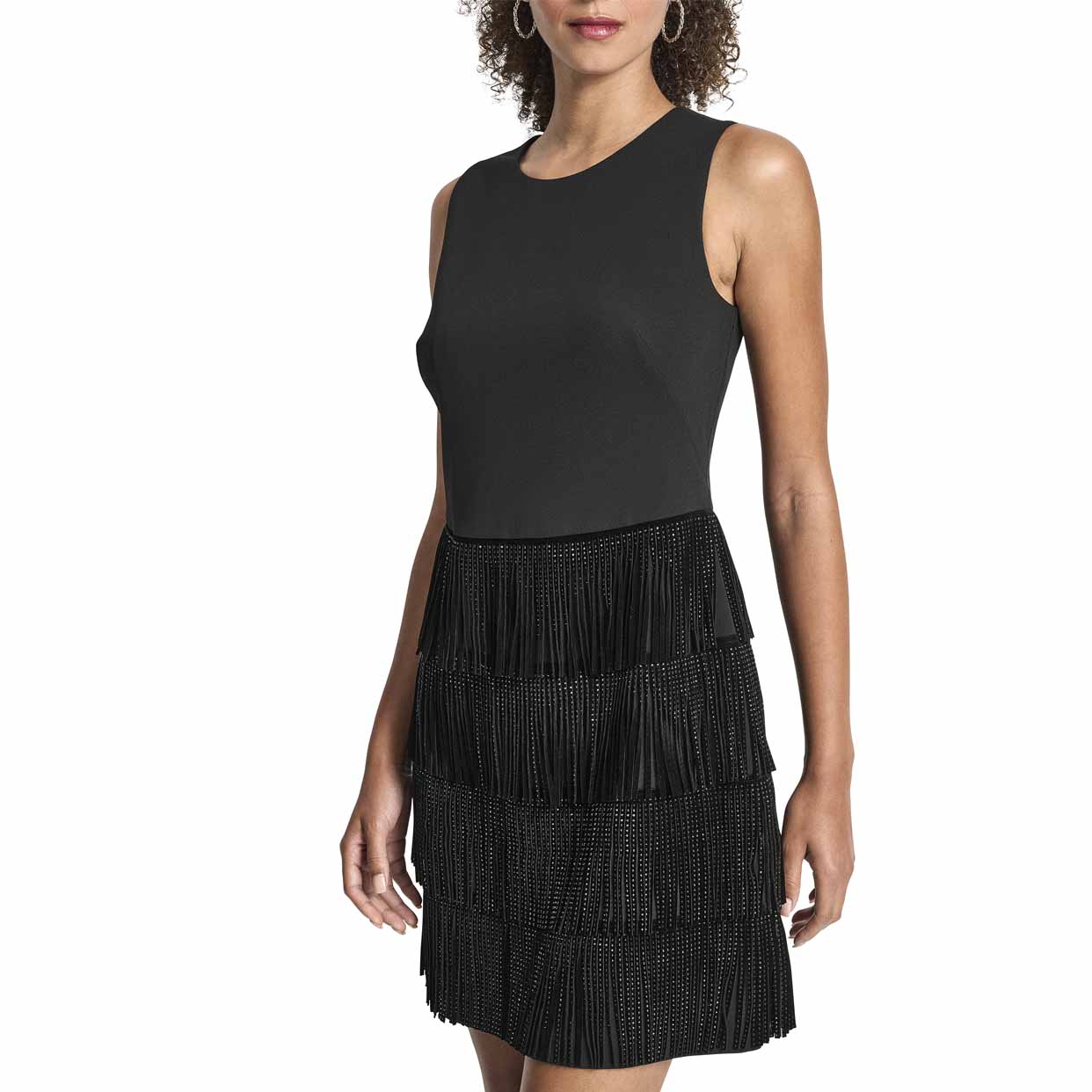 Sleeveless Shirt Dress With Tired Skirt -Black - Image 3