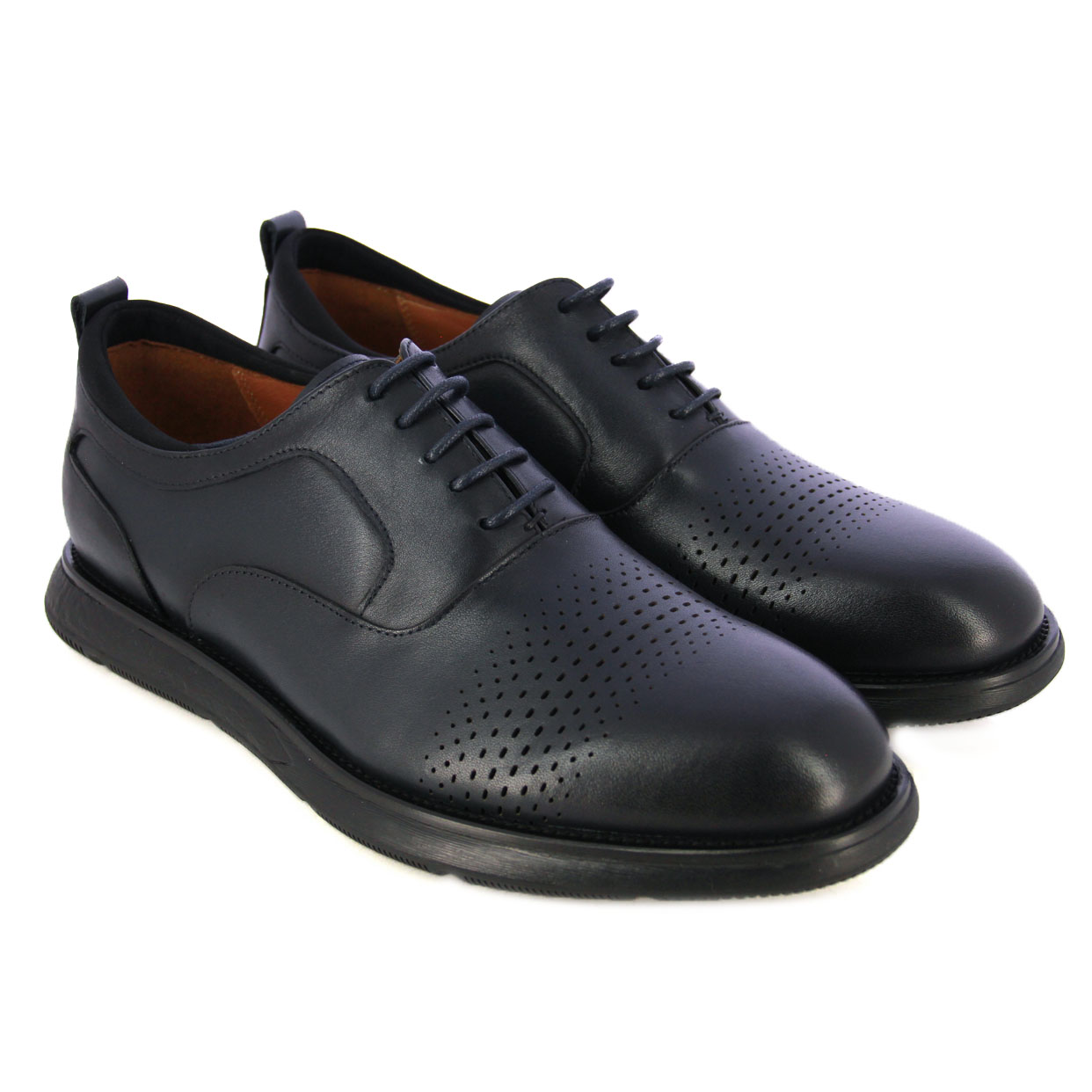 Perforated Leather Lace-Ups -Navy - Image 2
