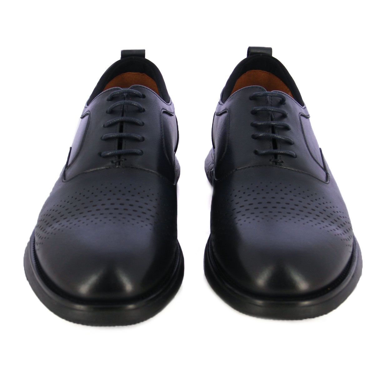 Perforated Leather Lace-Ups -Navy - Image 3