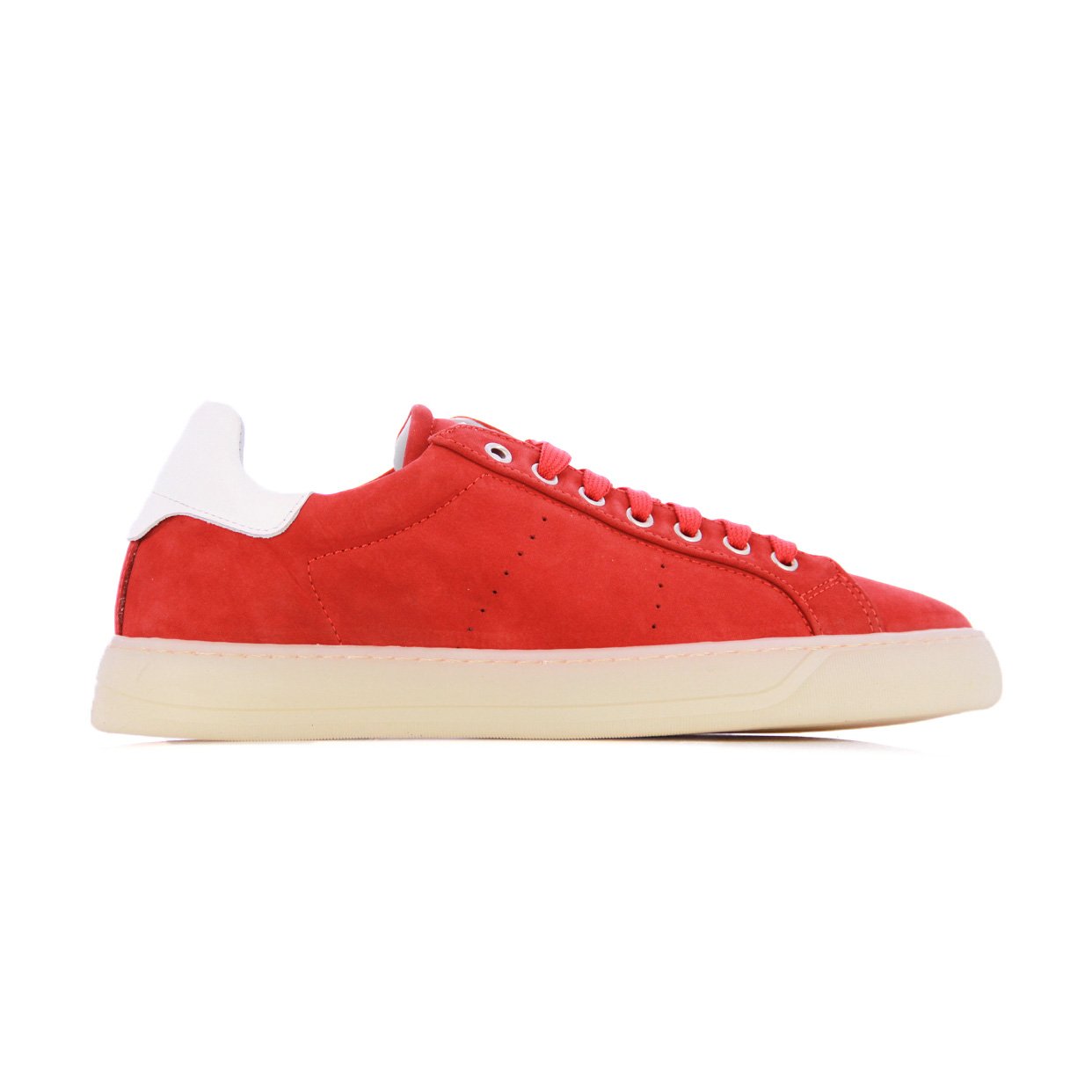 Low-Top Leather Sneaker -Red/White