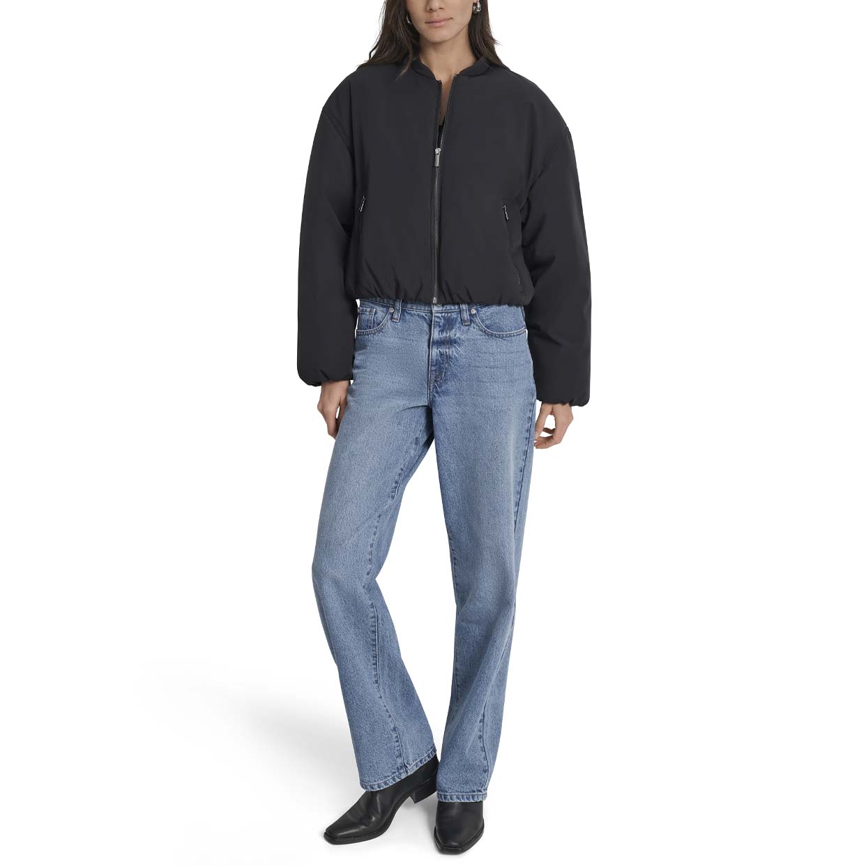 Matte Nylon Bomber Style Jacket -Black