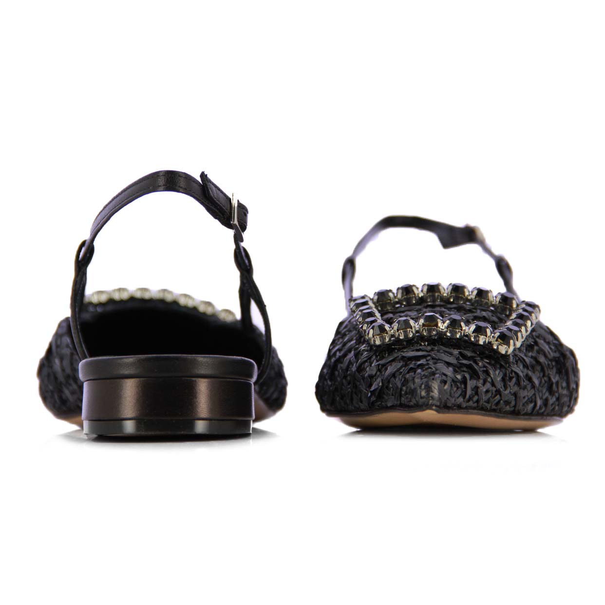 Raffia Jewel Slingback Flats -Black - Image 5
