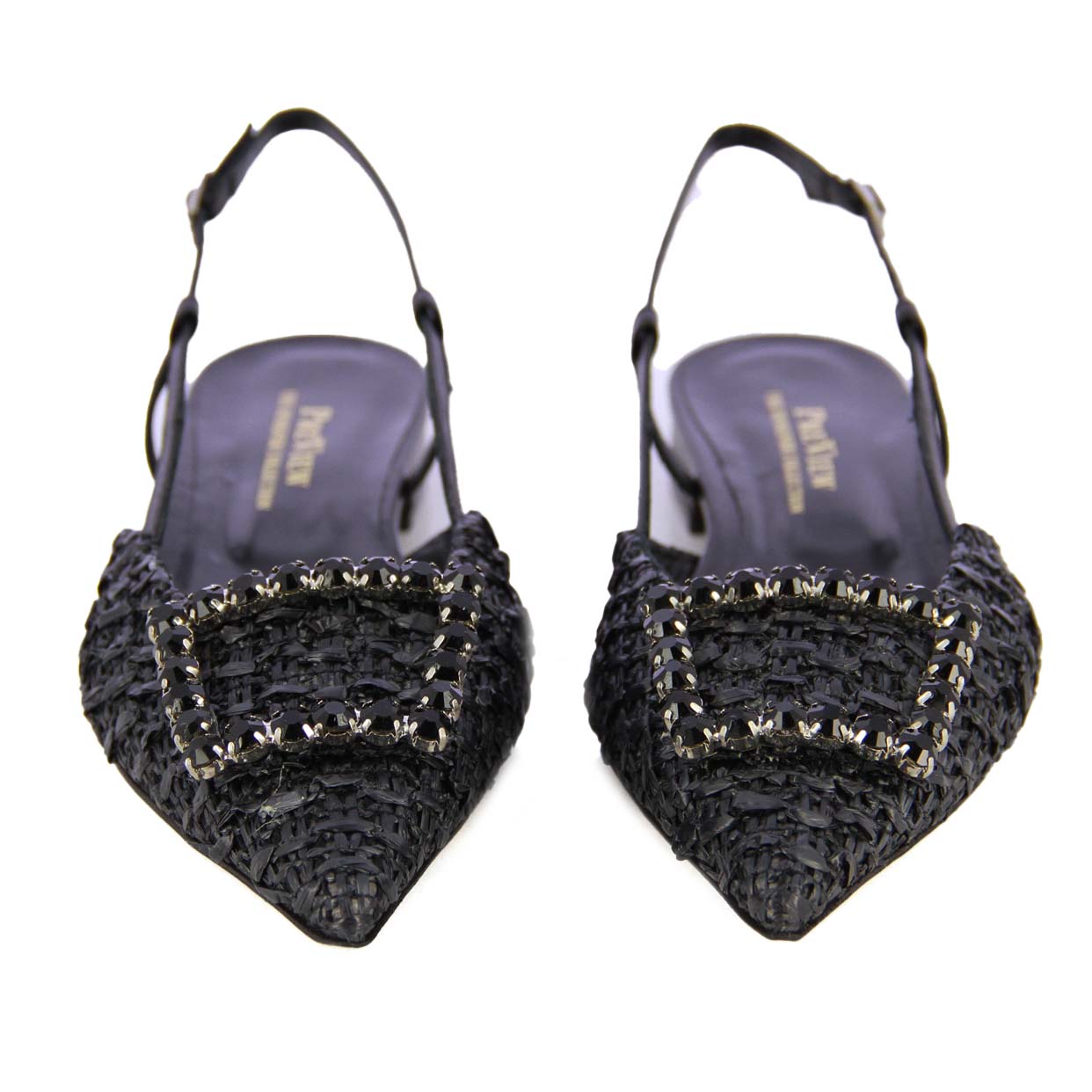 Raffia Jewel Slingback Flats -Black - Image 3