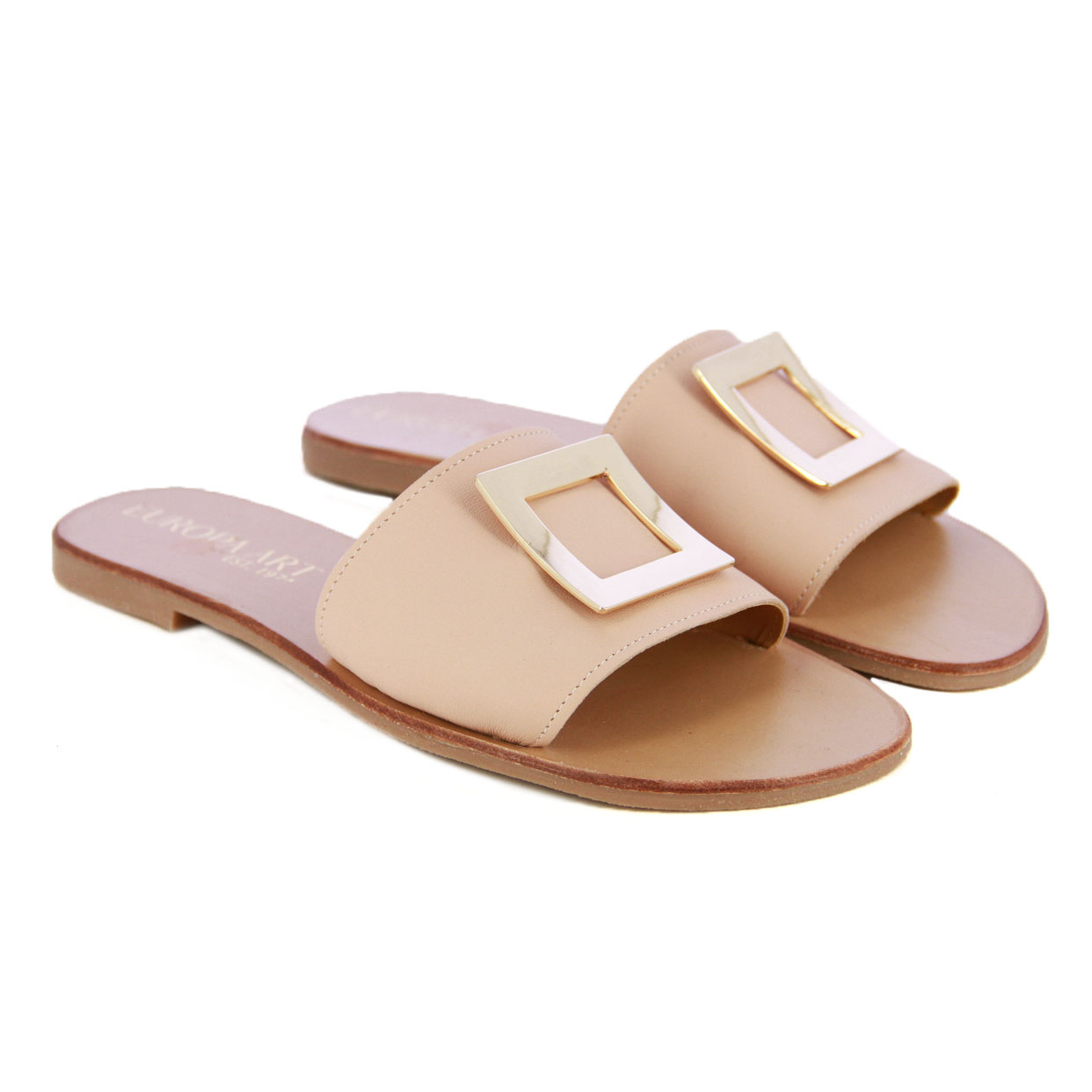 Buckle Slip On Sandals -Beige - Image 2