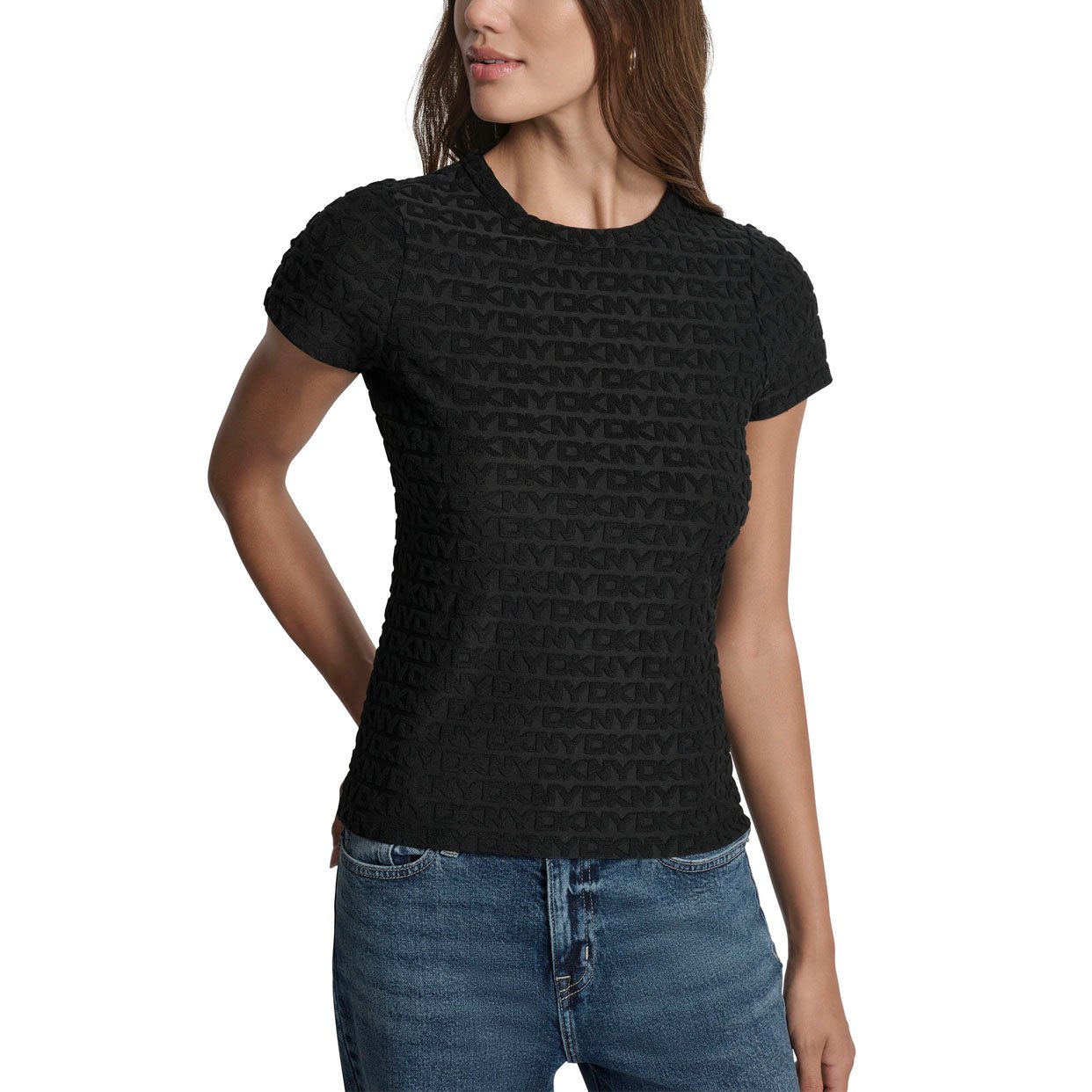 Logo Jacquard Short Sleeve Crew Neck Tee -Black