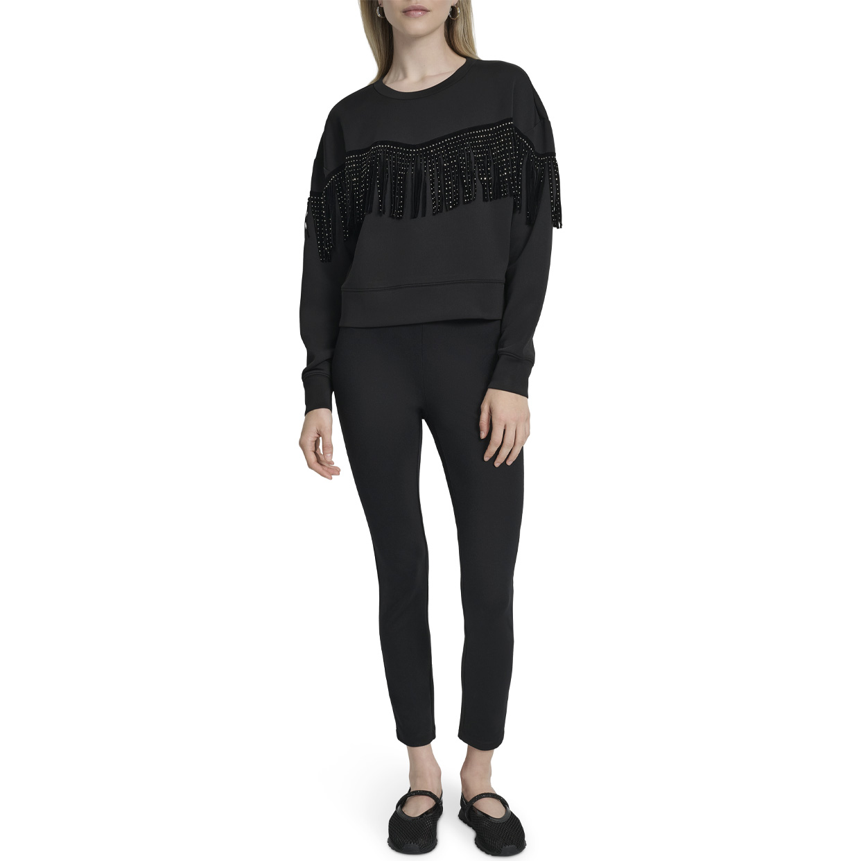 Studded Fringe Sweatshirt -Black