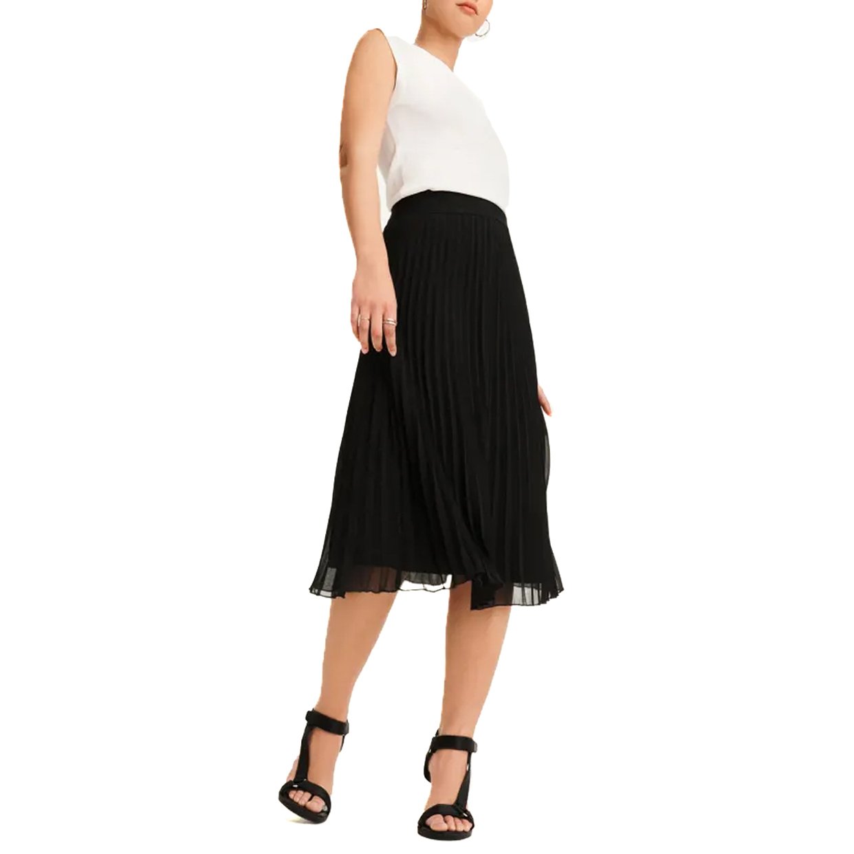 Pull On Pleated Maxi Skirt -Black