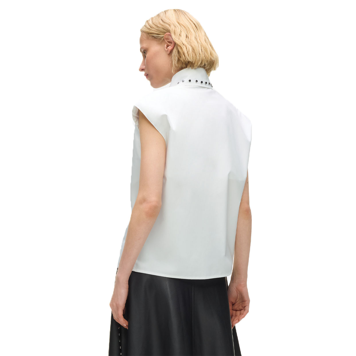Studded Poplin Shirt -White - Image 4