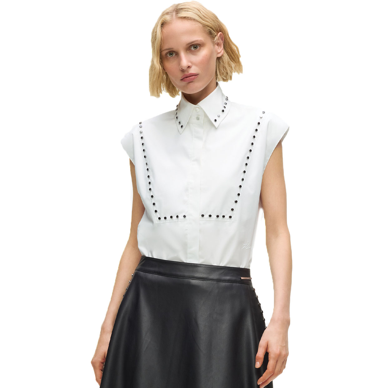 Studded Poplin Shirt -White - Image 3
