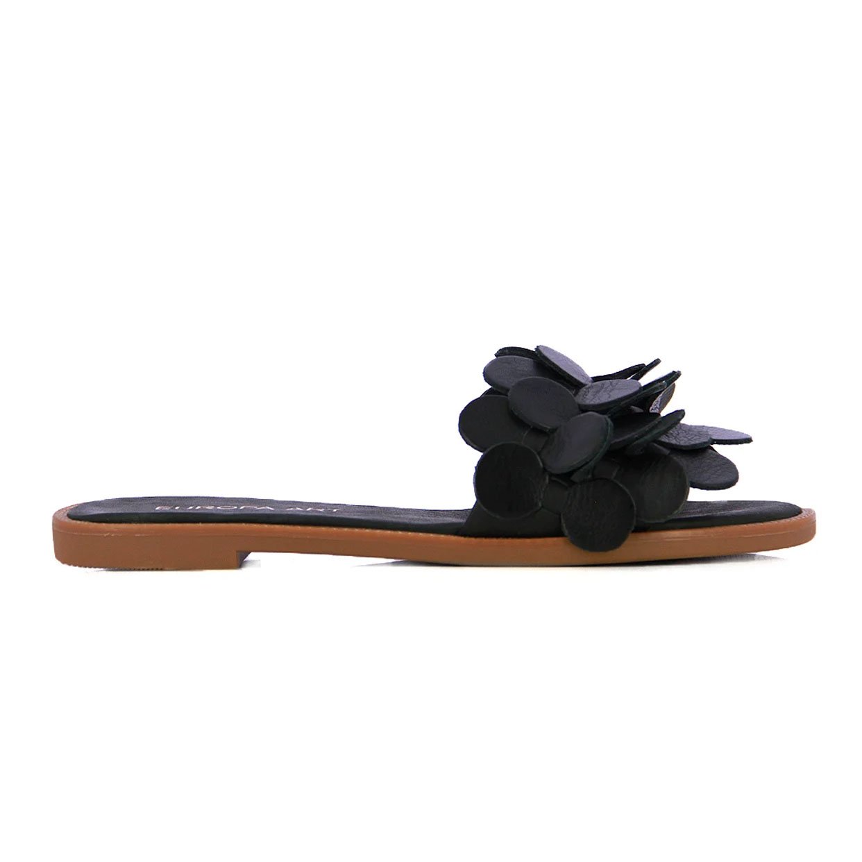 Detailed Leather Slip-On Sandal -Black